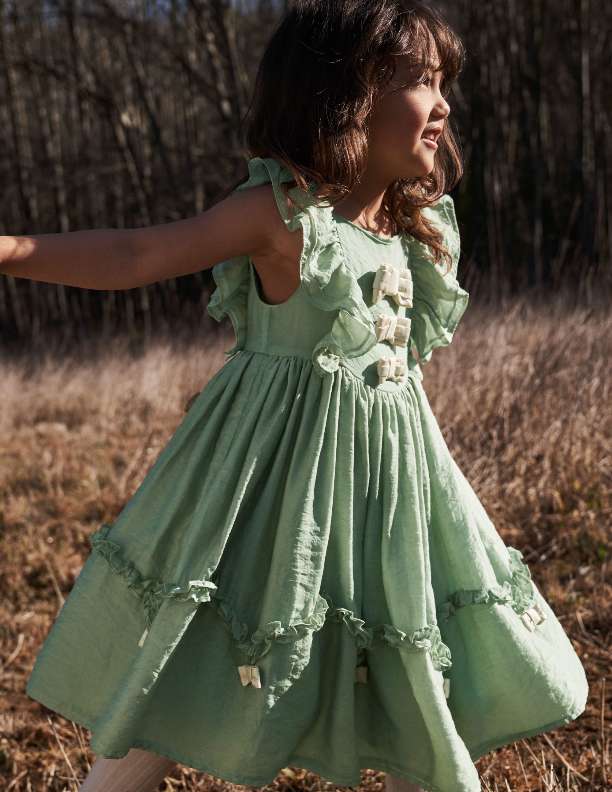 Green Organza Bow Party Dress-Zultanitgrün, Goldene Schleifen - Image 4