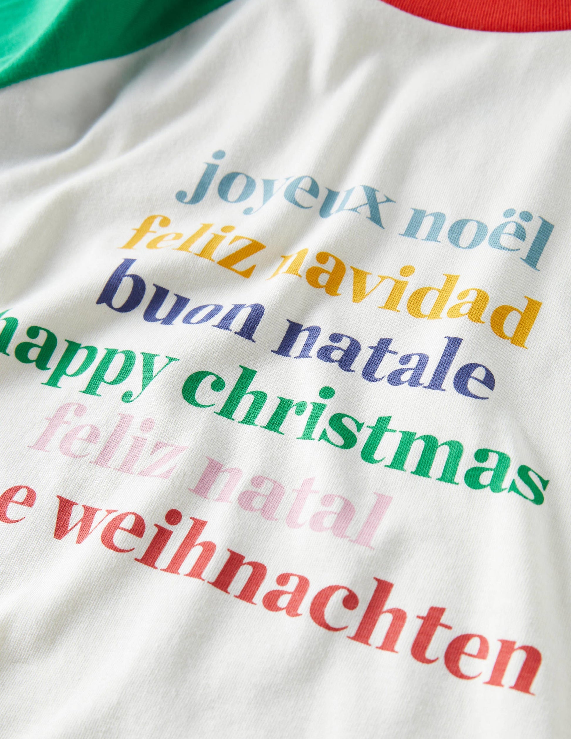 Raglan Festive Printed T-shirt-Ivory/Highland Green-3