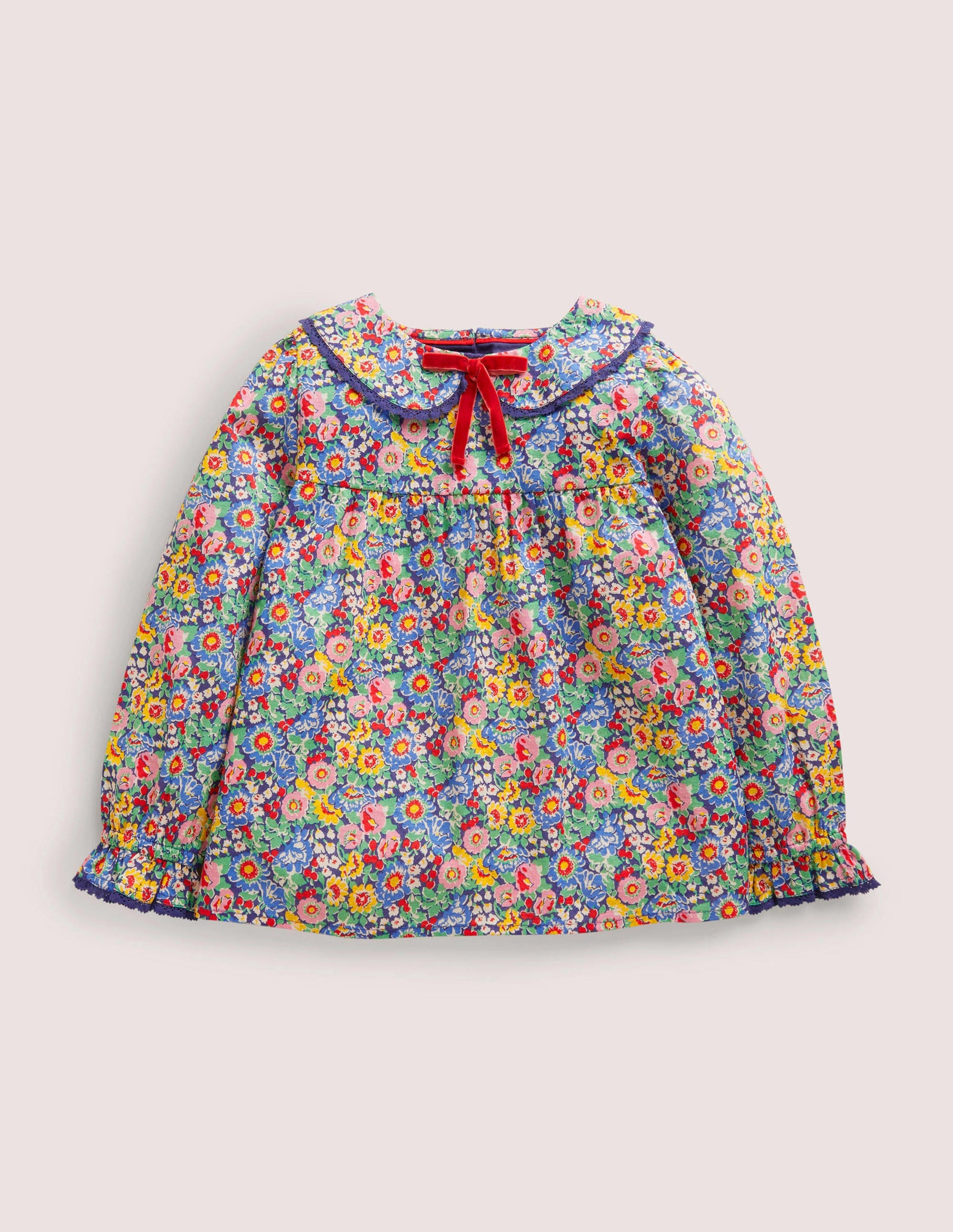 Weboberteil mit Kragendetail-Bunt, Blumenmuster-1
