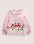 T-shirt à joli appliqué-Rouges-gorges rose camée