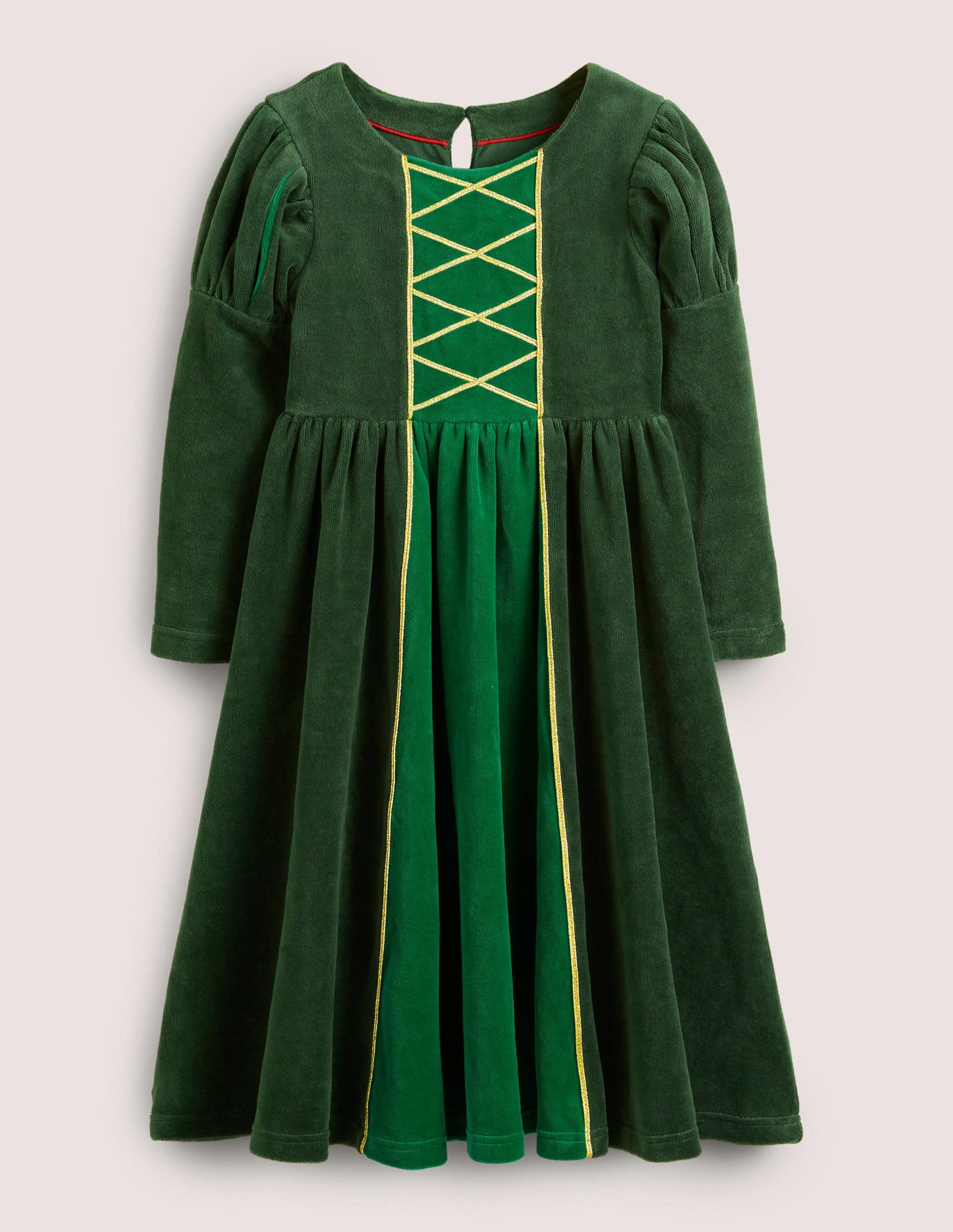 Robe en velours à manches bouffantes-Vert trekking - Image 1