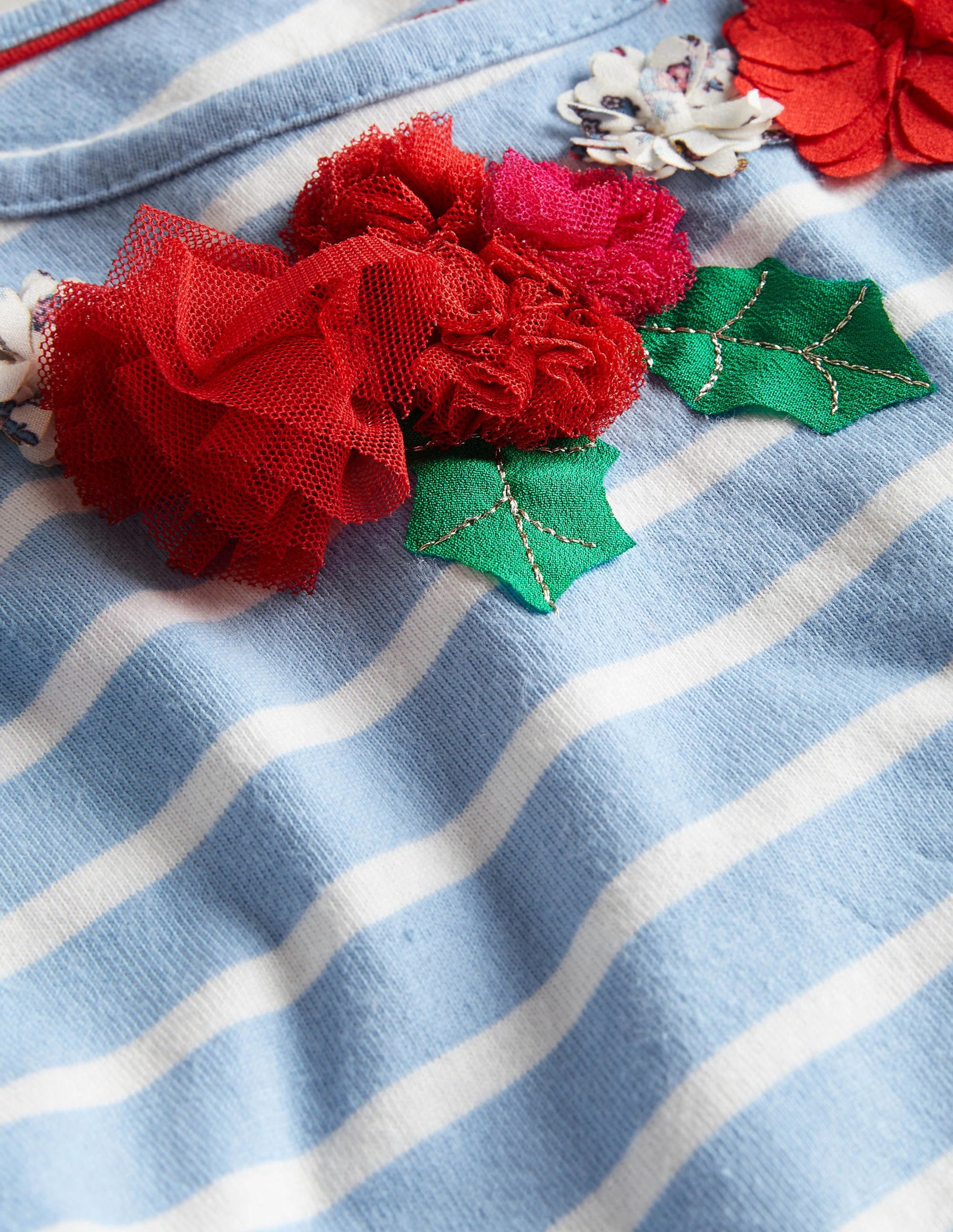 Bretonshirt mit Flatterapplikation-Graublau/Naturweiß, Blumenmuster - Image 3