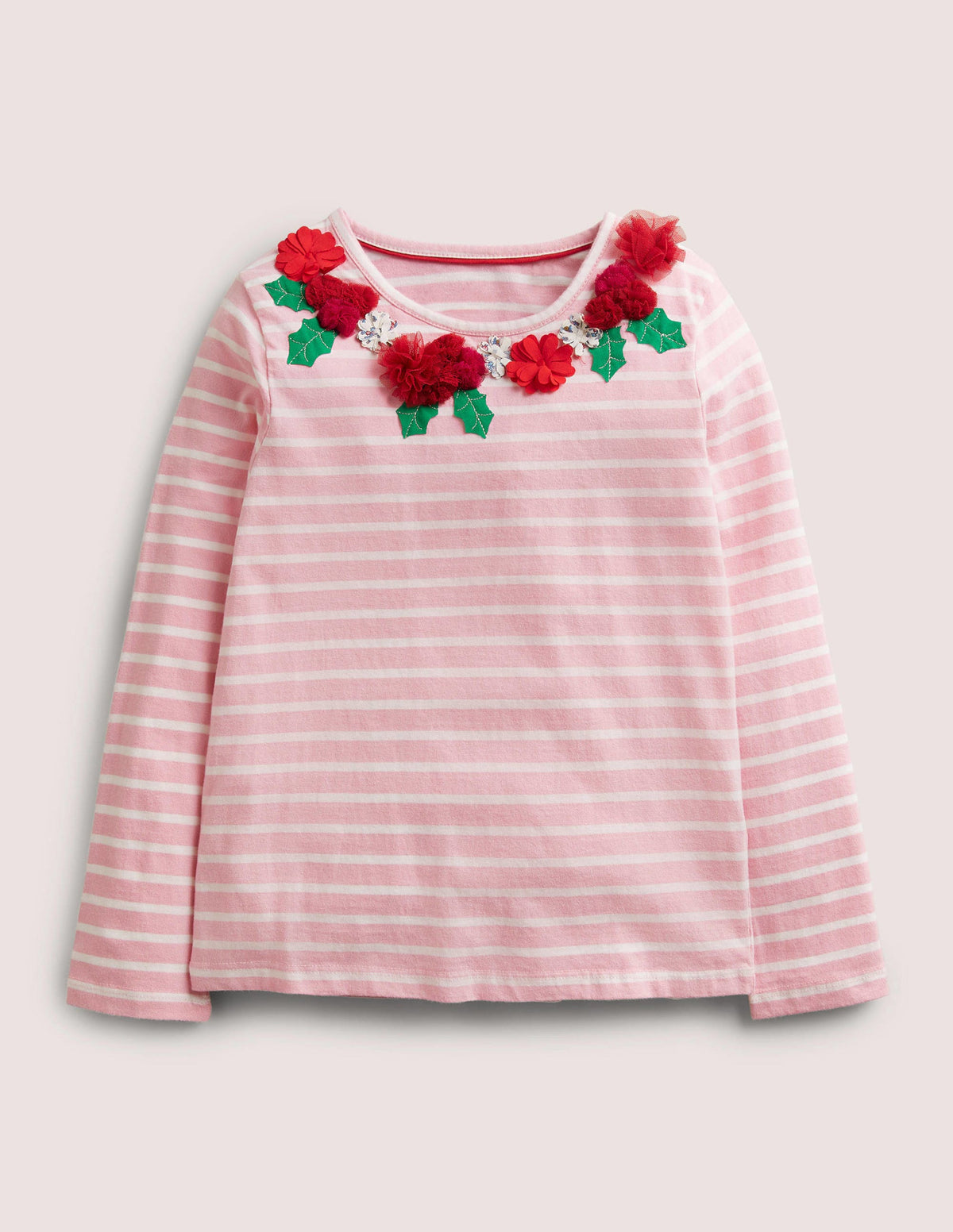 Bretonshirt mit Flatterapplikation-Cameo-Rosa/Naturweiß, Blumenmuster-1