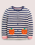 Navy Stripe Pumpkin Pockets Halloween Cardigan-Navy/Naturweiß, Kürbisse