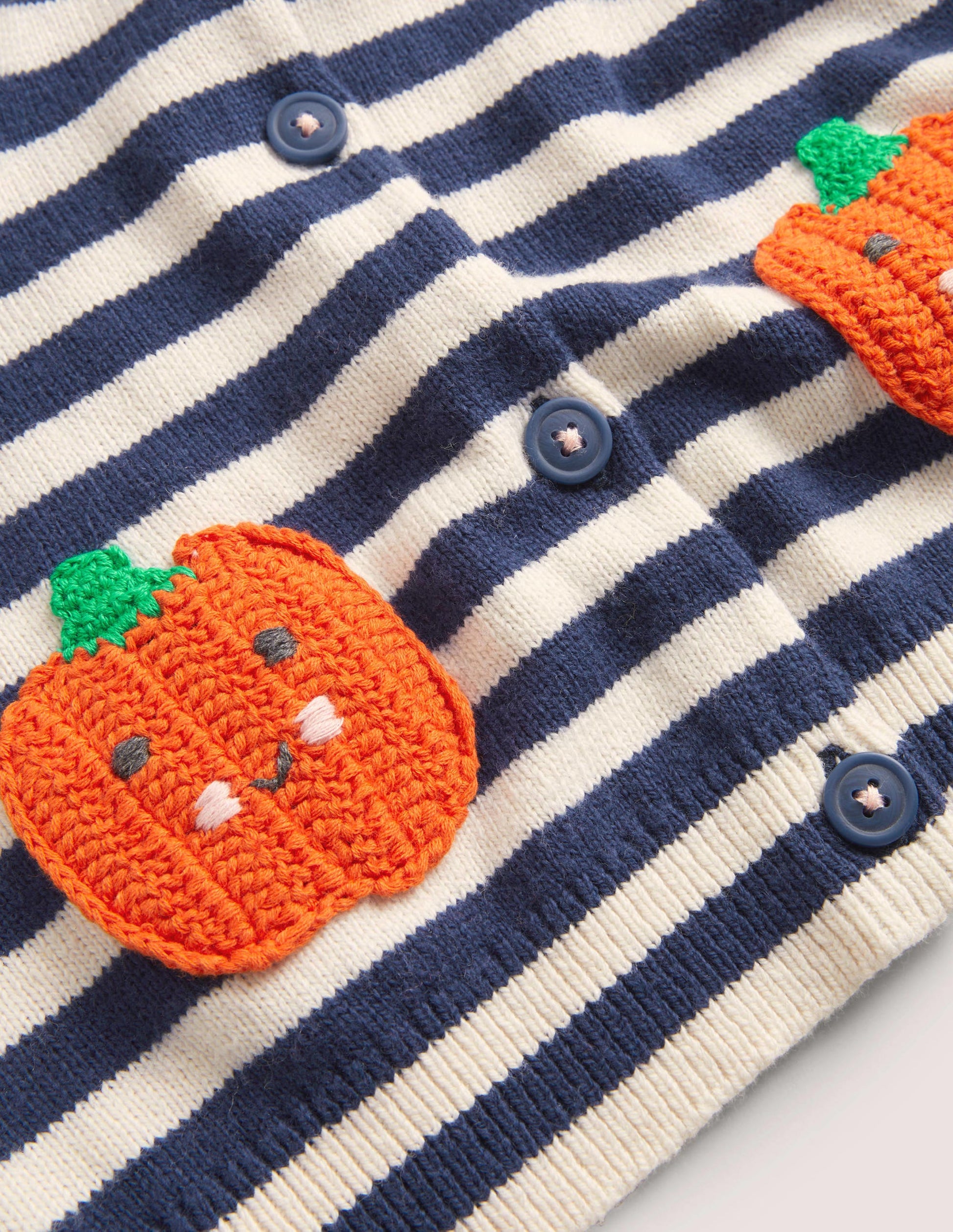 Navy Stripe Pumpkin Pockets Halloween Cardigan-Navy/Naturweiß, Kürbisse-3
