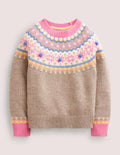 Pullover mit Fair-Isle-Passe-Hellbeige Meliert, Fair-Isle-Muster