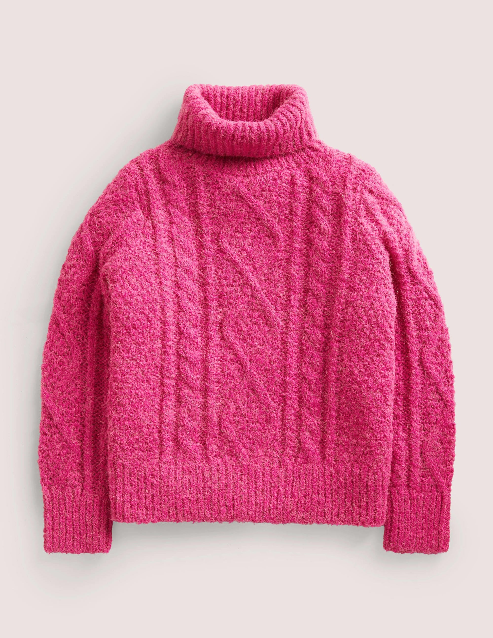 Pull torsadé épais à col roulé-Torsade rose éclatant - Image 1