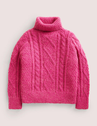 Zopfstrickpullover mit Rollkragen-Knallpink, Zopfmuster
