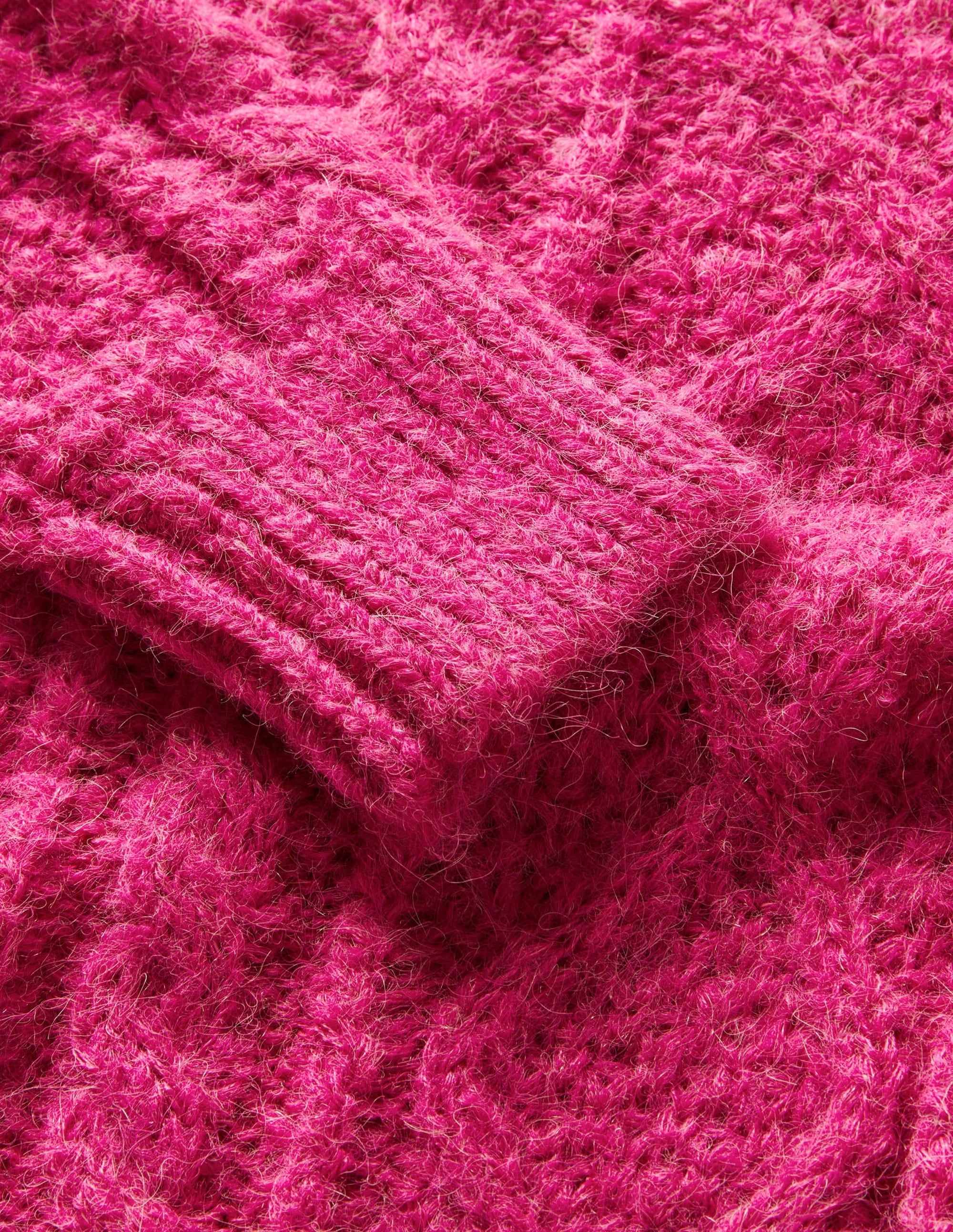 Pull torsadé épais à col roulé-Torsade rose éclatant - Image 3