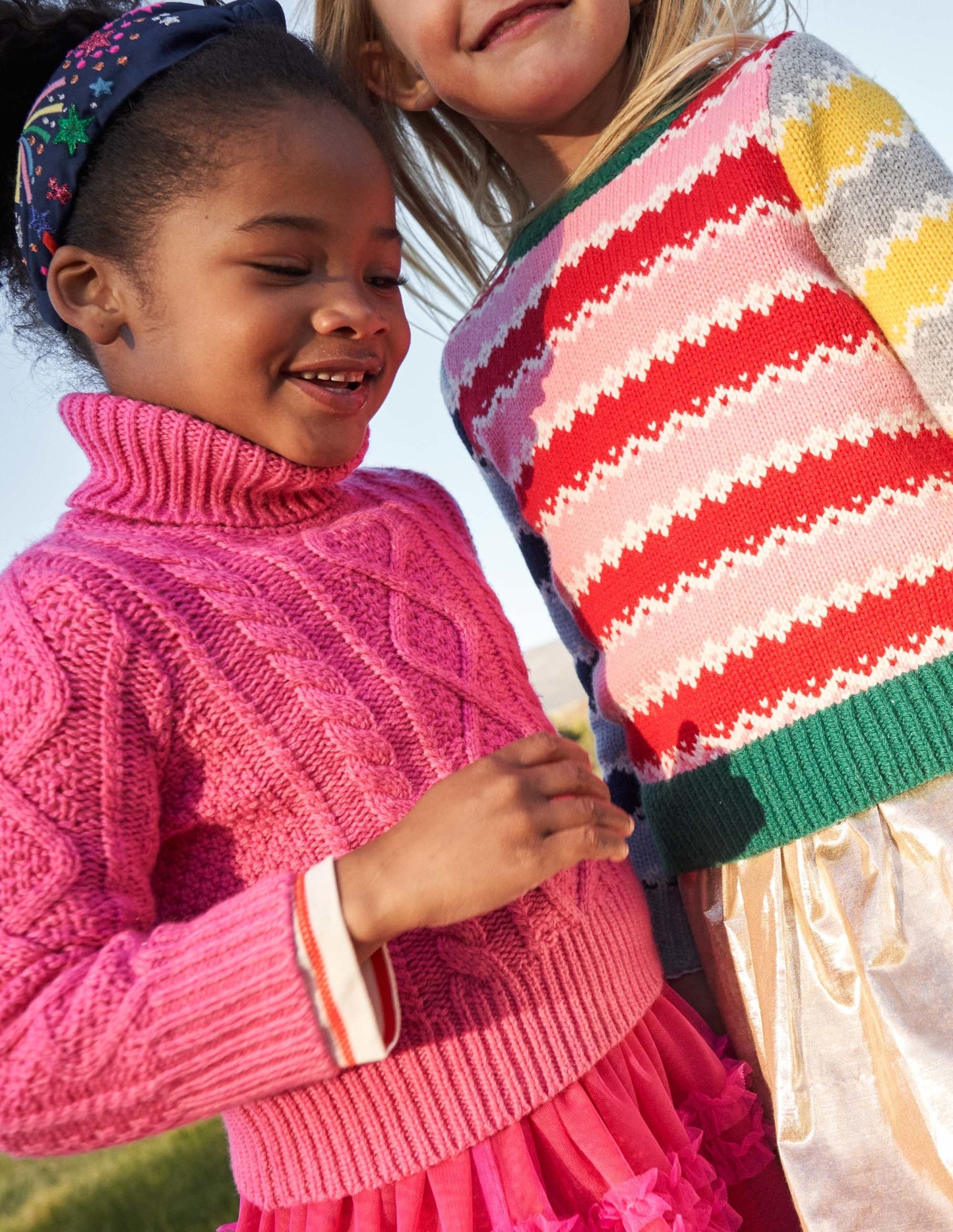 Zopfstrickpullover mit Rollkragen-Knallpink, Zopfmuster