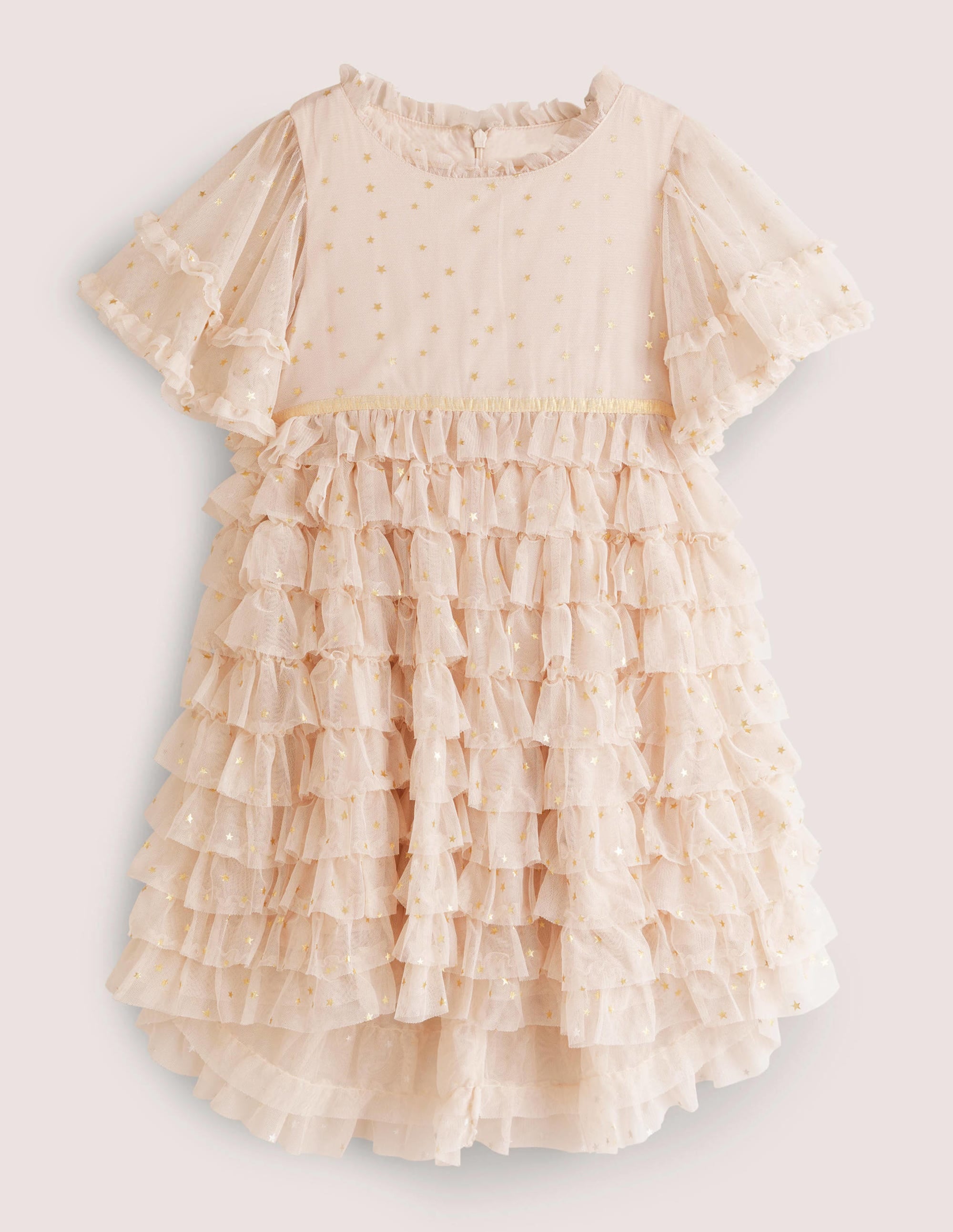Ivory Gold Star Print Ruffle Tulle Party Dress-Braunrosa/Gold, Sterne - Image 1