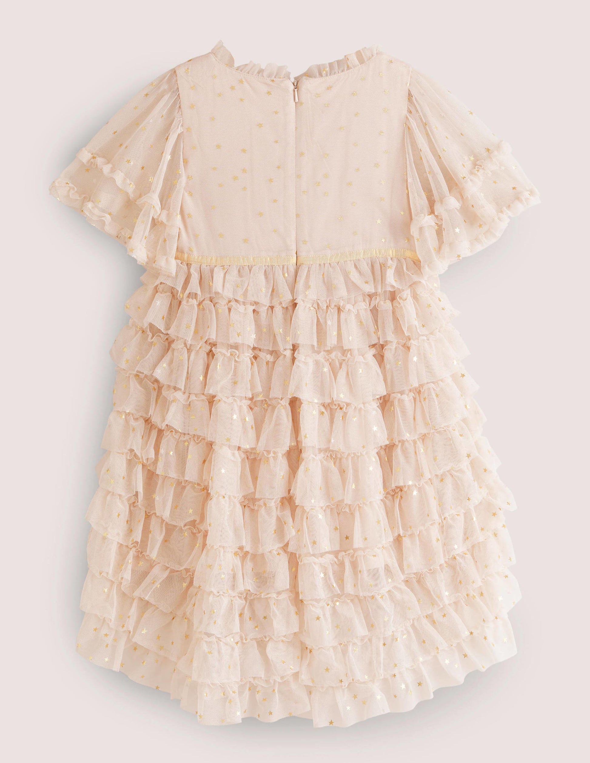 Ivory Gold Star Print Ruffle Tulle Party Dress-Braunrosa/Gold, Sterne-2