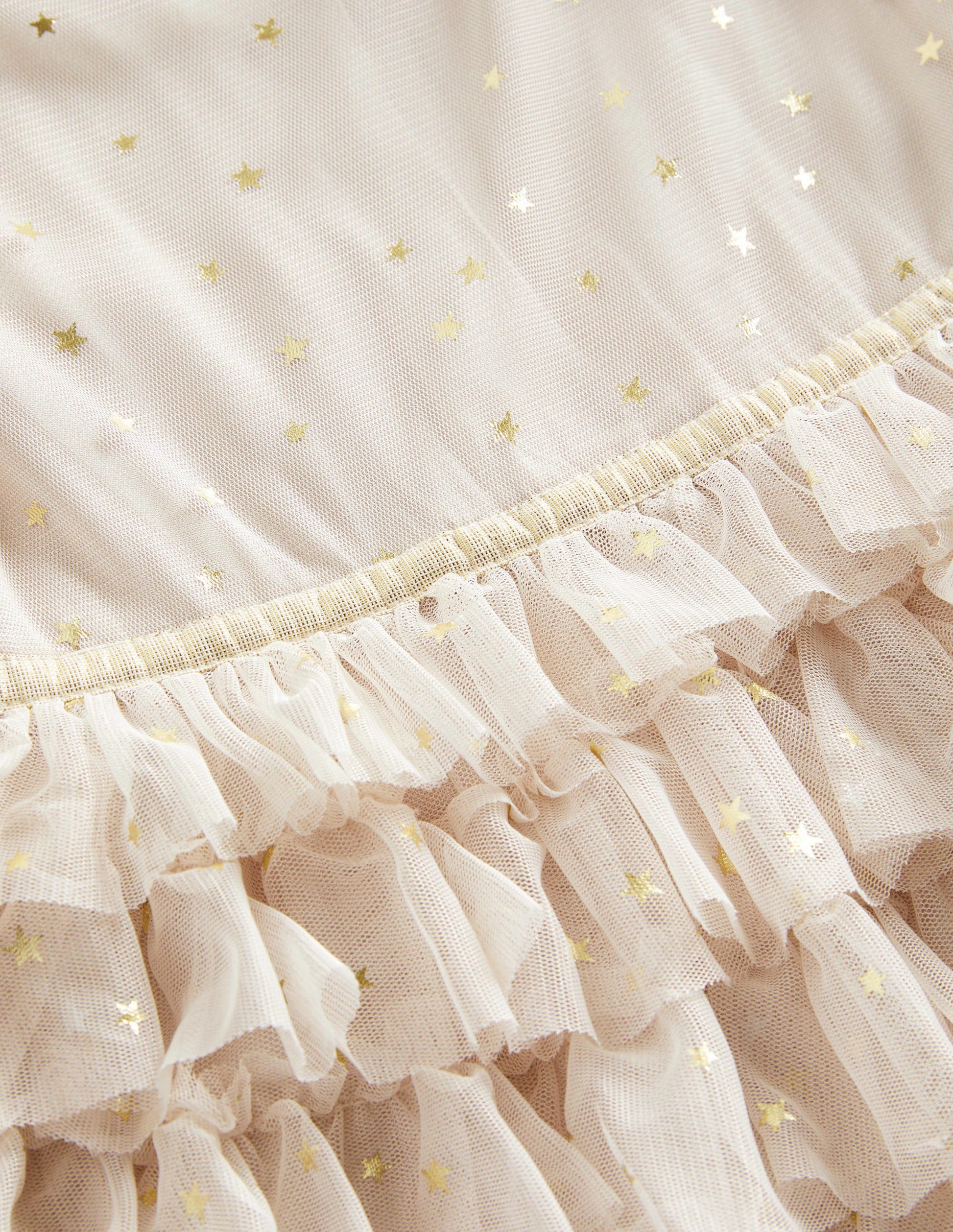 Ivory Gold Star Print Ruffle Tulle Party Dress-Braunrosa/Gold, Sterne-3