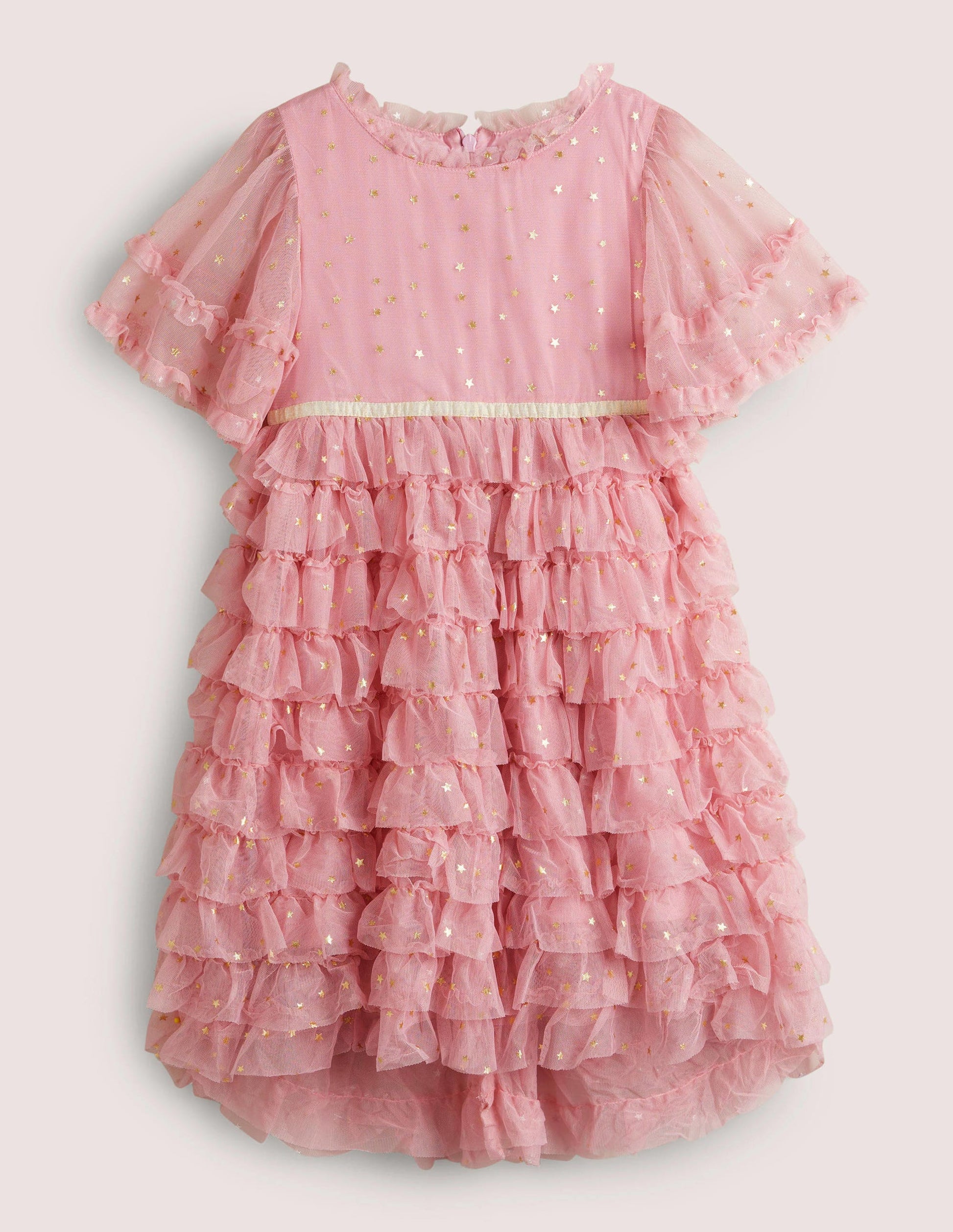 Pink Gold Star Print Ruffle Tulle Party Dress-Cameo-Rosa-1