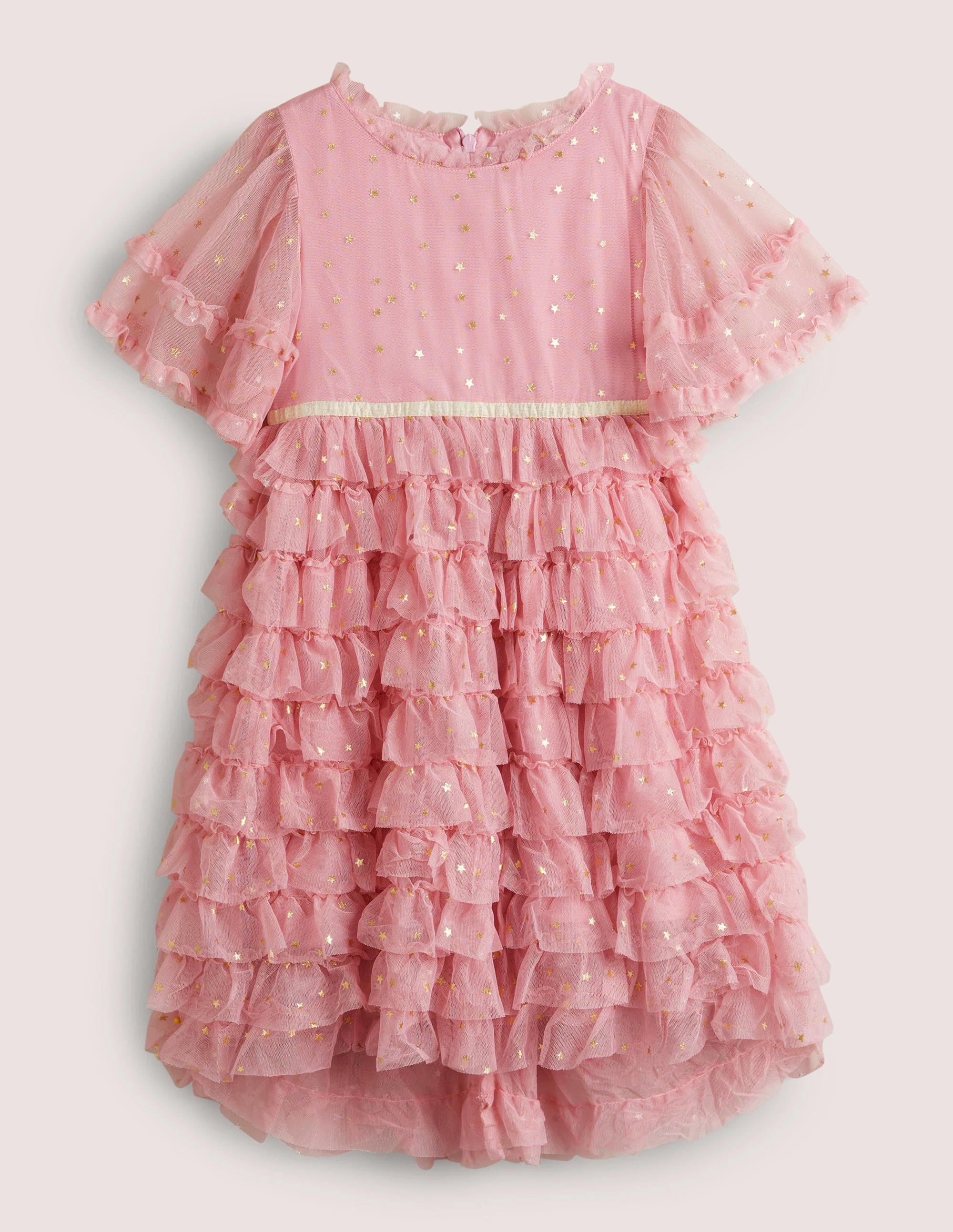 Pink Gold Star Print Ruffle Tulle Party Dress-Cameo-Rosa - Image 1