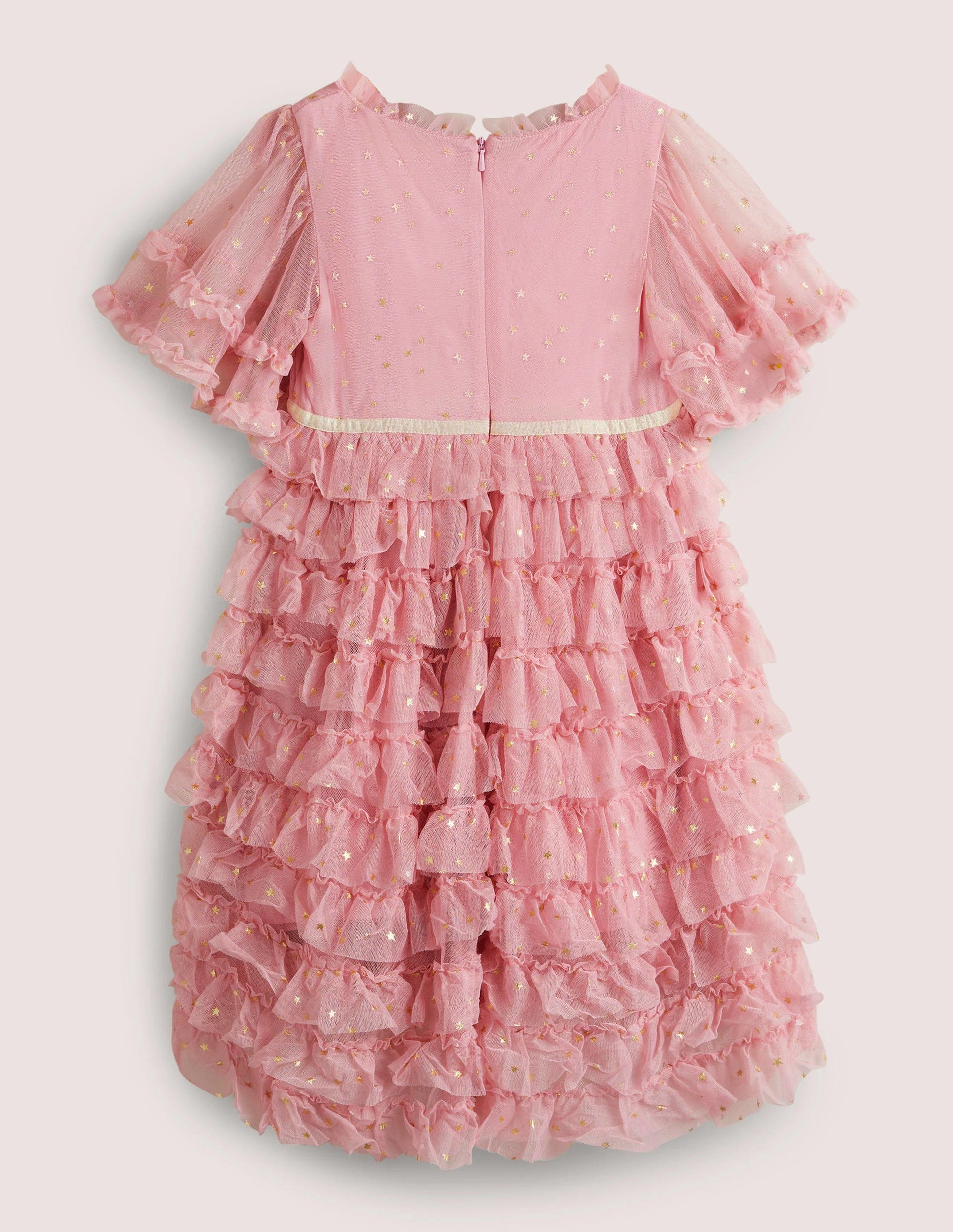 Pink Gold Star Print Ruffle Tulle Party Dress-Cameo-Rosa-2