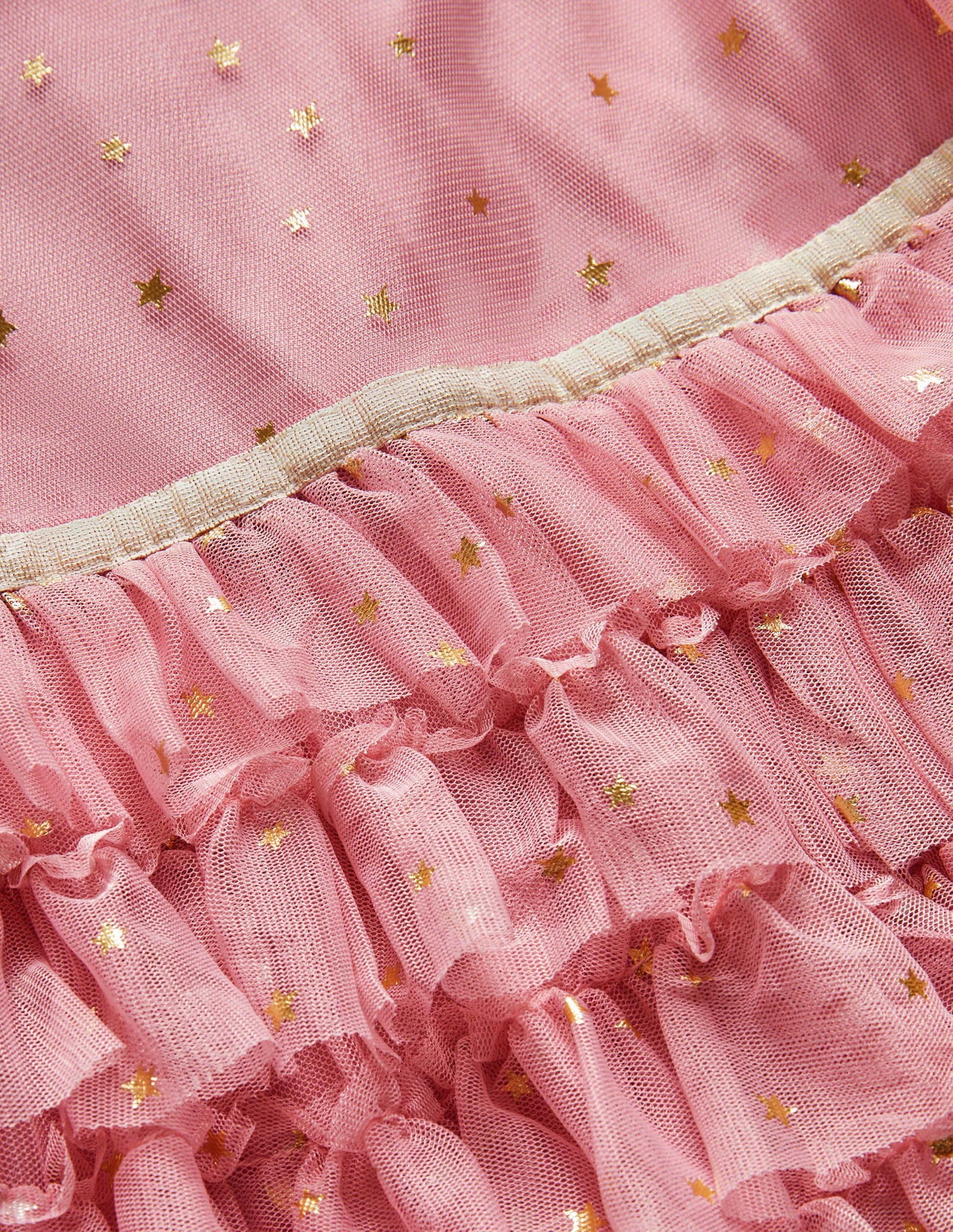 Pink Gold Star Print Ruffle Tulle Party Dress-Cameo-Rosa-3