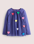 Top en tulle à appliqués-Cœurs aériens bleu tribord
