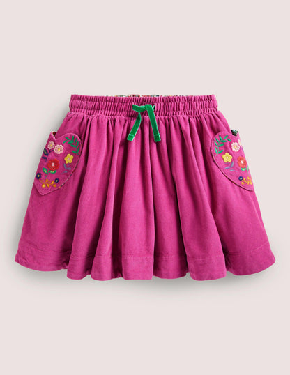 Embroidered Woven Twirly Skirt-Shocking Pink Embroidery-1