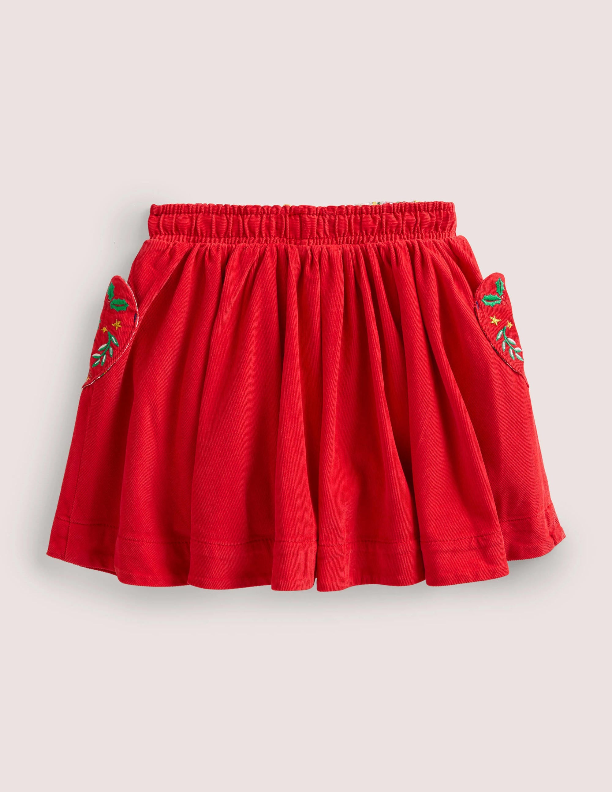 Jupe tournoyante tissée et brodée-Broderie rouge rockabilly - Image 2