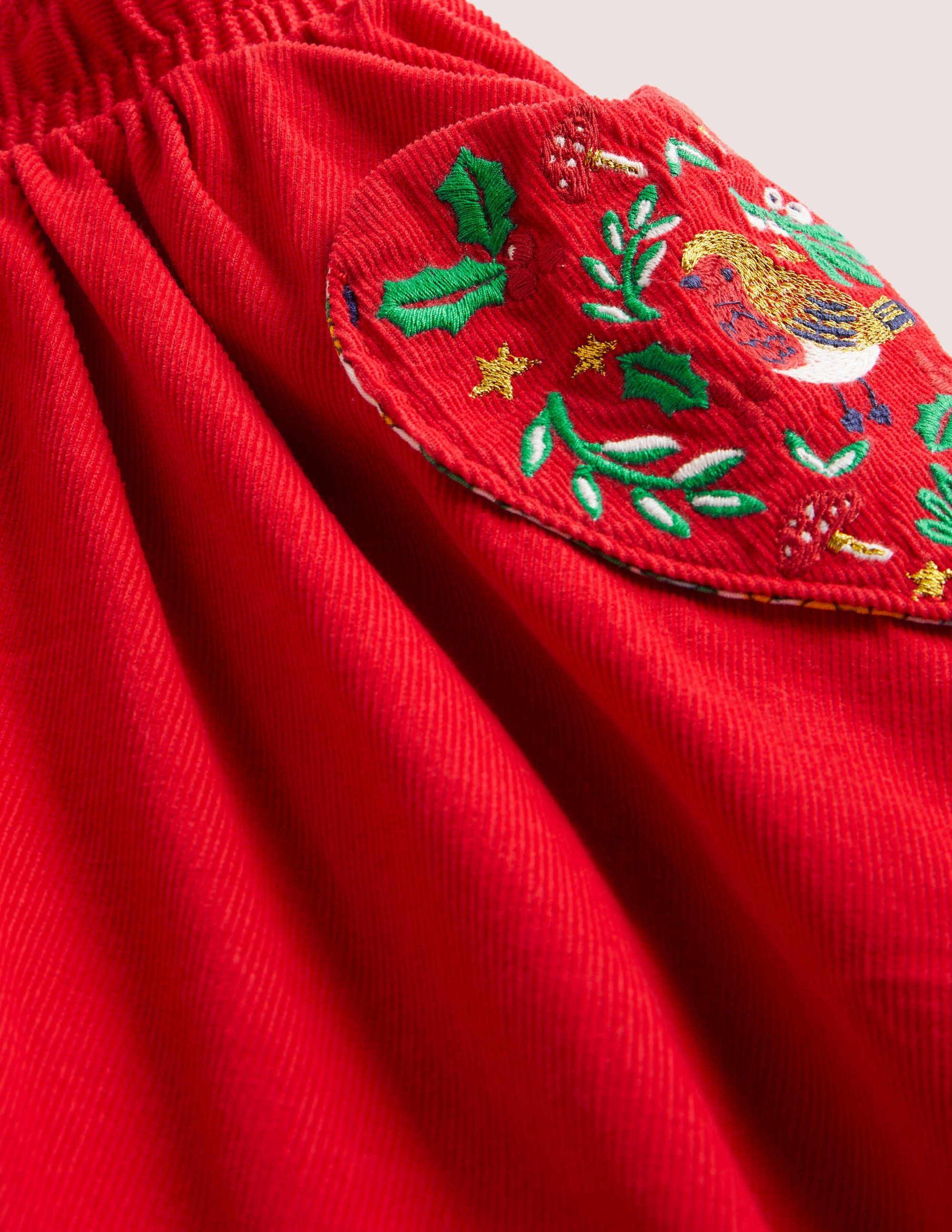 Jupe tournoyante tissée et brodée-Broderie rouge rockabilly - Image 3