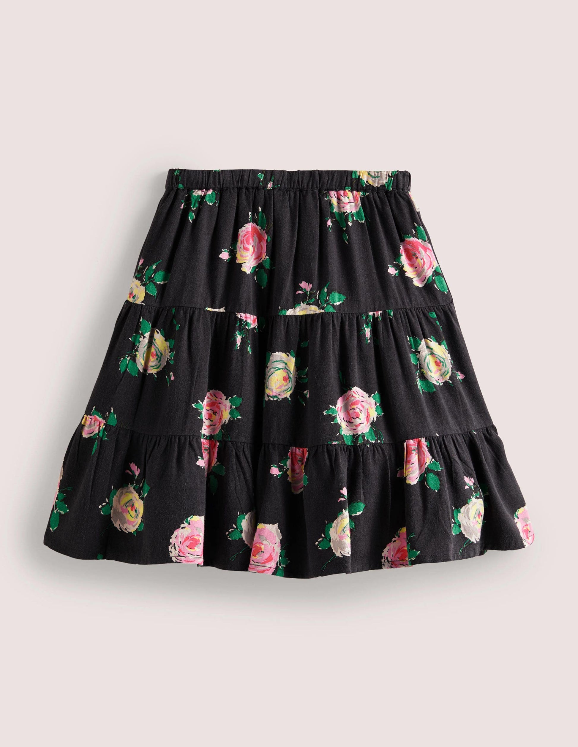 Schwingender Midirock mit Muster-Rauchgrau, Blumenmuster-2