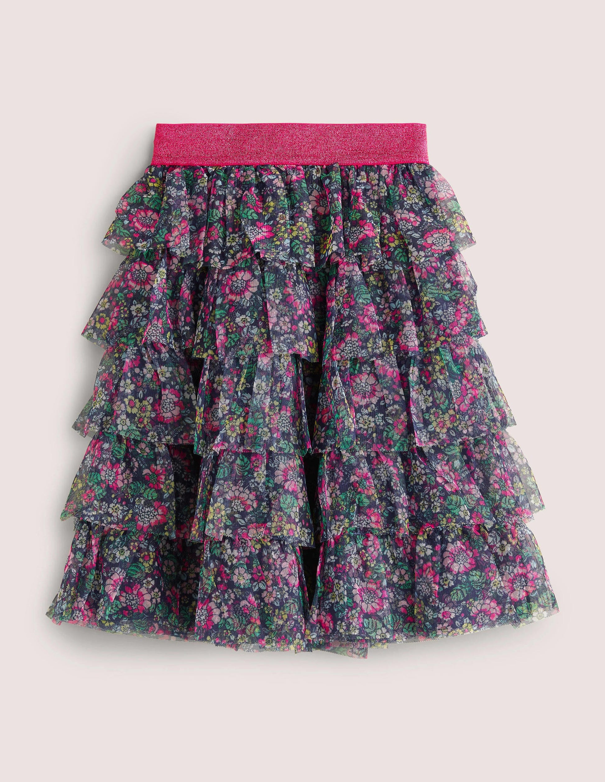 Tüll-Midirock-Segelblau, Vintage-Blumenmuster-1