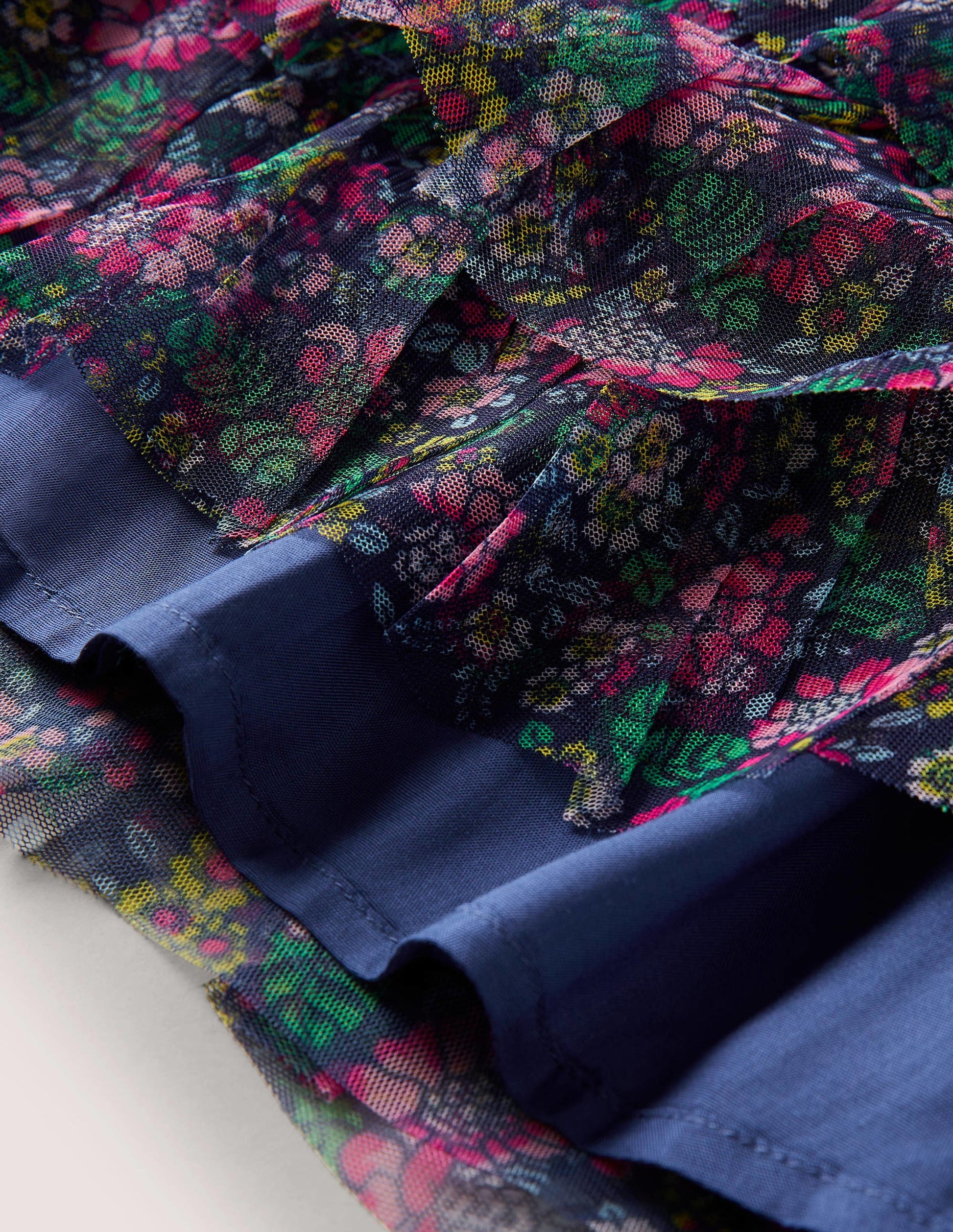 Tüll-Midirock-Segelblau, Vintage-Blumenmuster-3