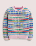 Pink Fair Isle Cashmere Cardigan-Delfinrosa, Buntes Fair-Isle-Muster