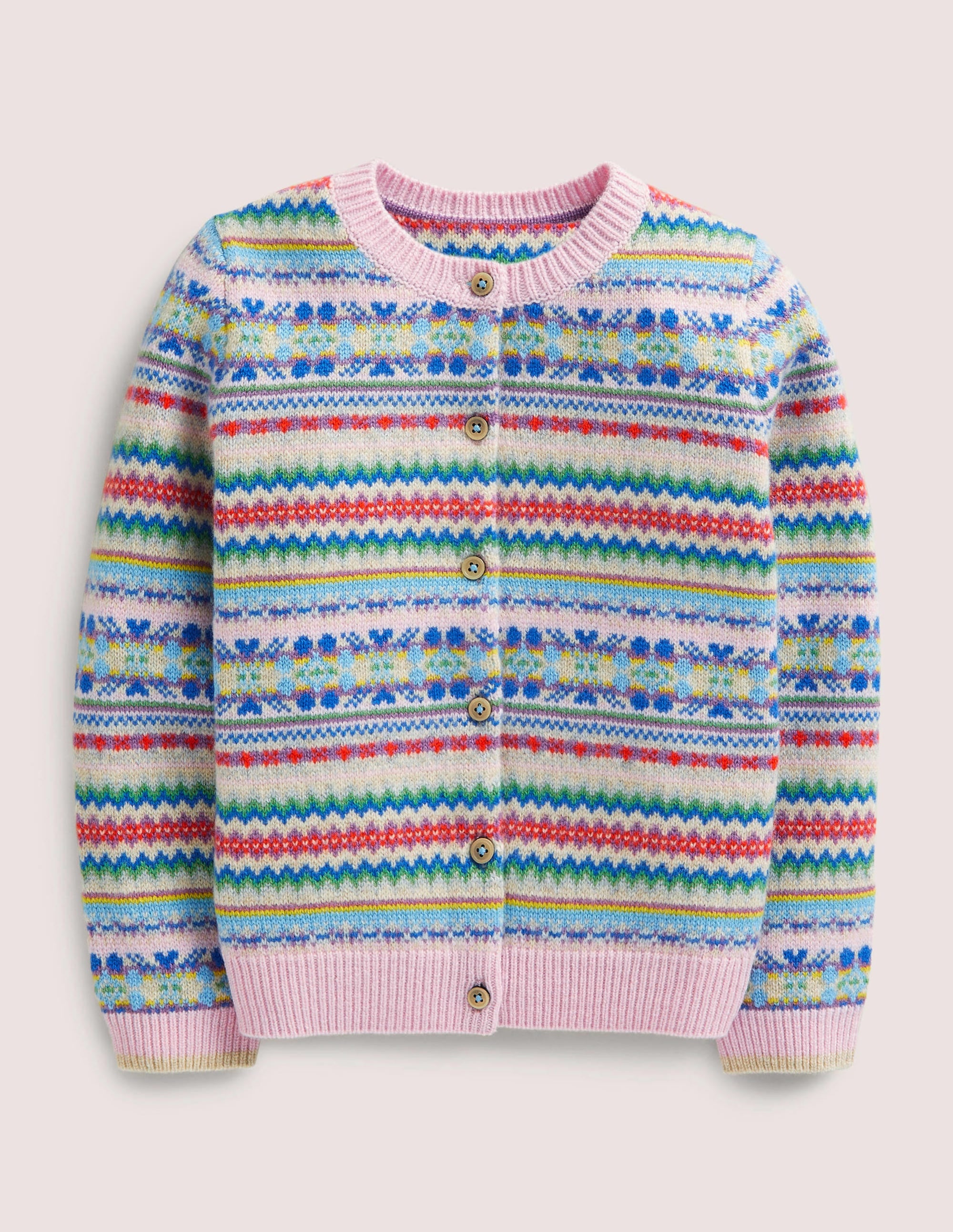 Pink Fair Isle Cashmere Cardigan-Delfinrosa, Buntes Fair-Isle-Muster - Image 1