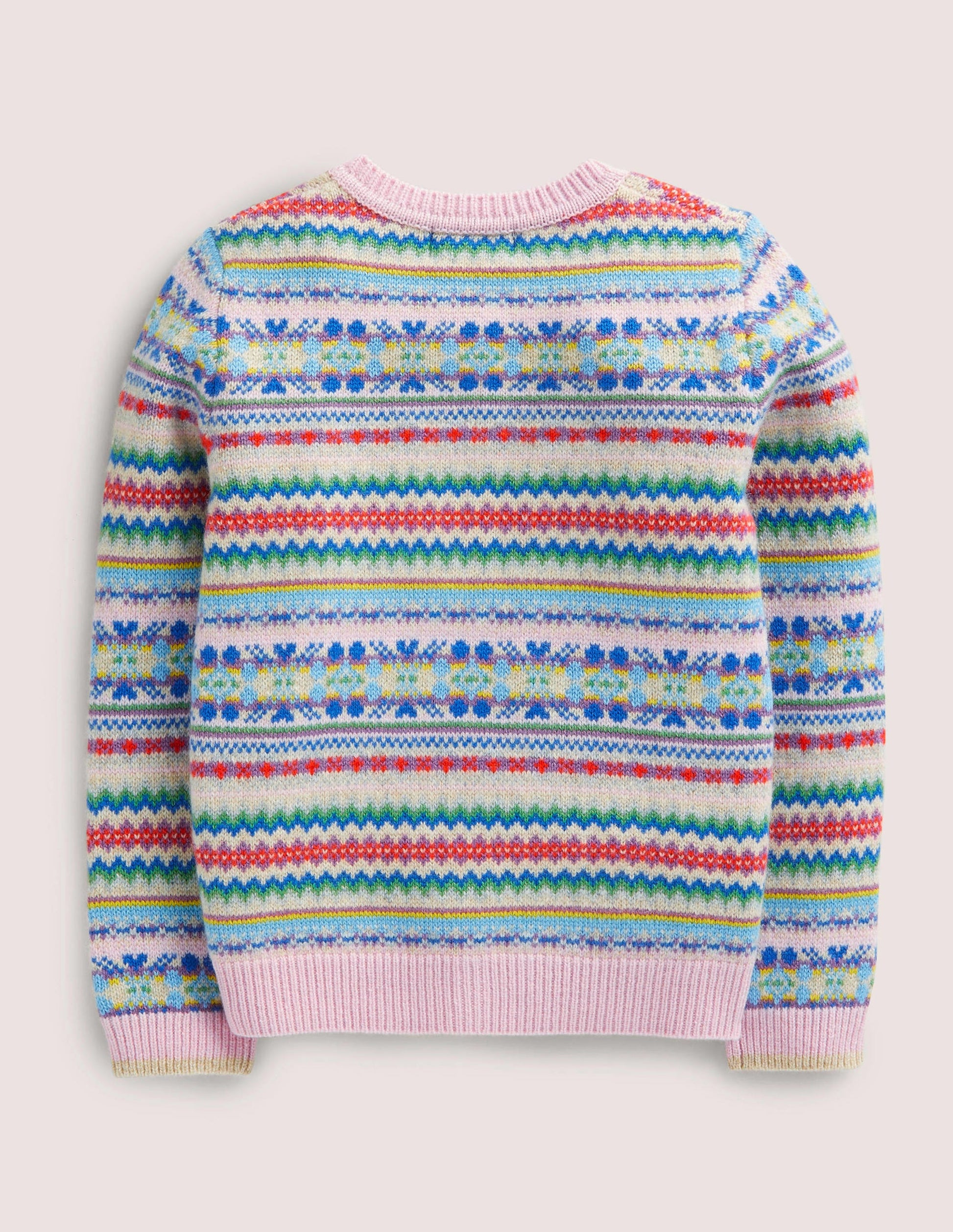 Pink Fair Isle Cashmere Cardigan-Delfinrosa, Buntes Fair-Isle-Muster-2