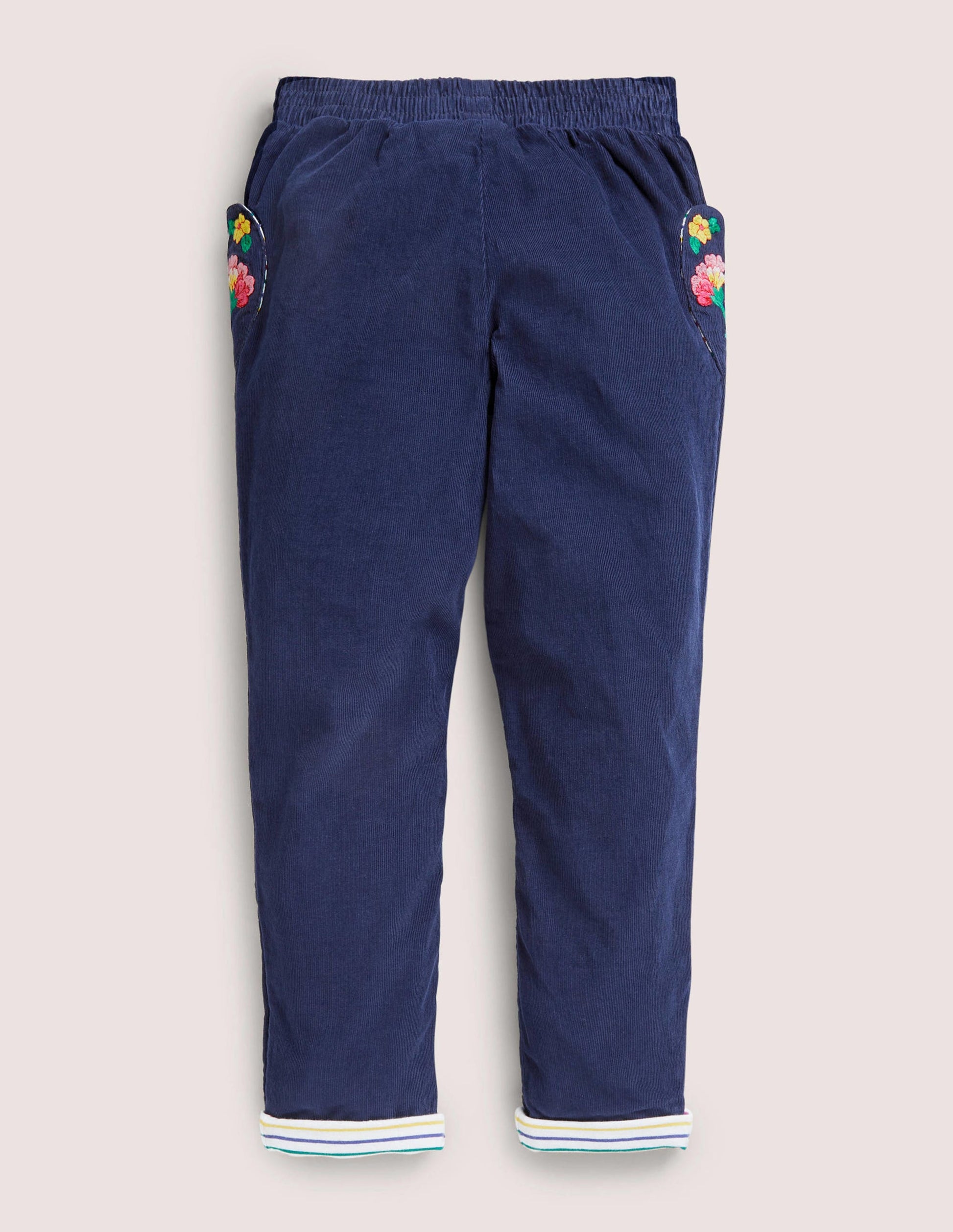 Gefütterte Cordhose zum Hineinschlüpfen-Schuluniform-Navy, Stickerei-2