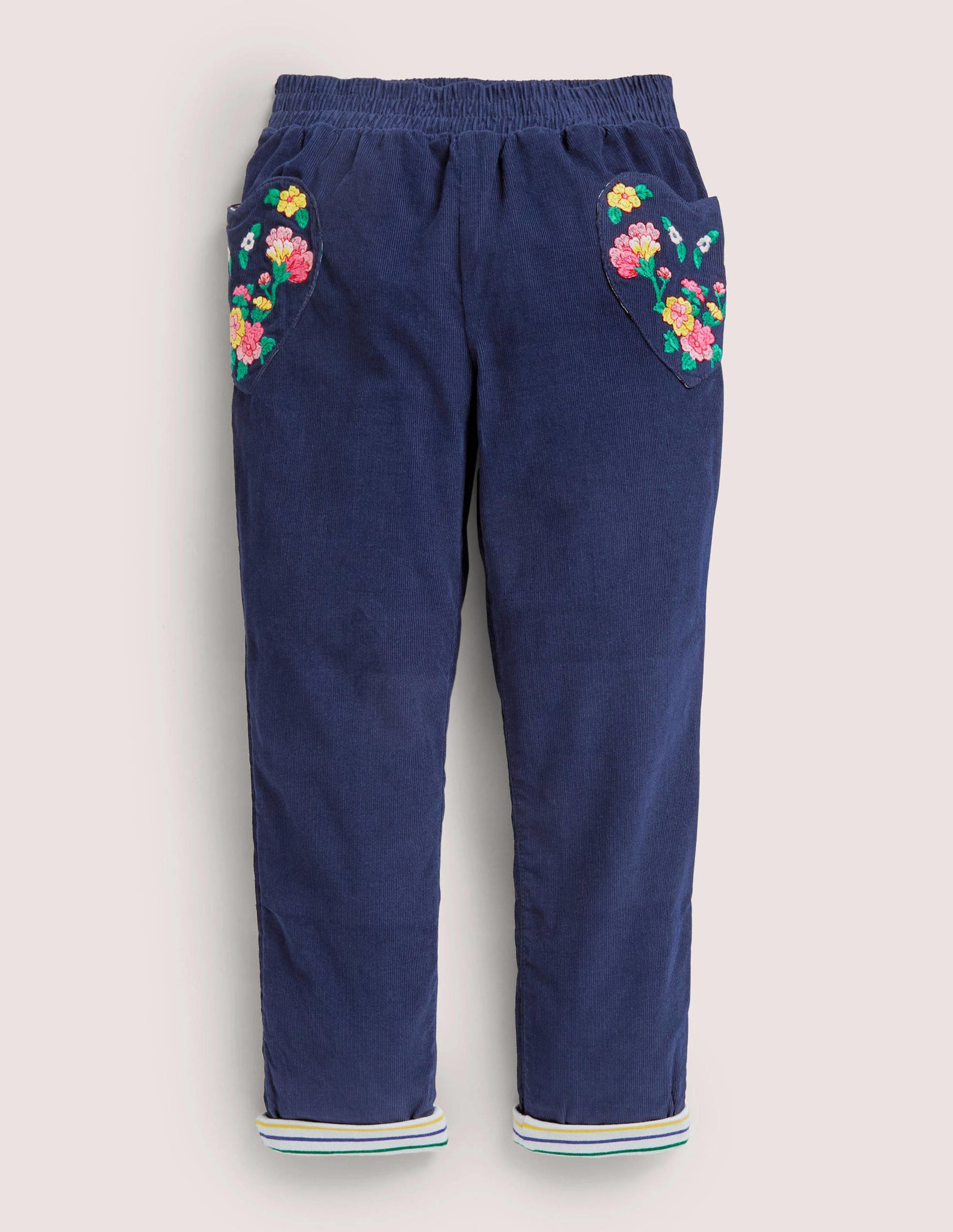 Gefütterte Cordhose zum Hineinschlüpfen-Schuluniform-Navy, Stickerei-1