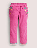 Gefütterte Cordhose zum Hineinschlüpfen-Knallpink, Stickerei