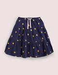 Embroidered Twirly Midi Skirt-College Navy Stars