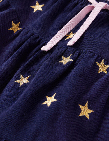Bestickter Midi-Tellerrock-Schuluniform-Navy, Sterne