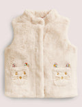 White Faux Fur Gilet with Cat Pockets-Hellbeige