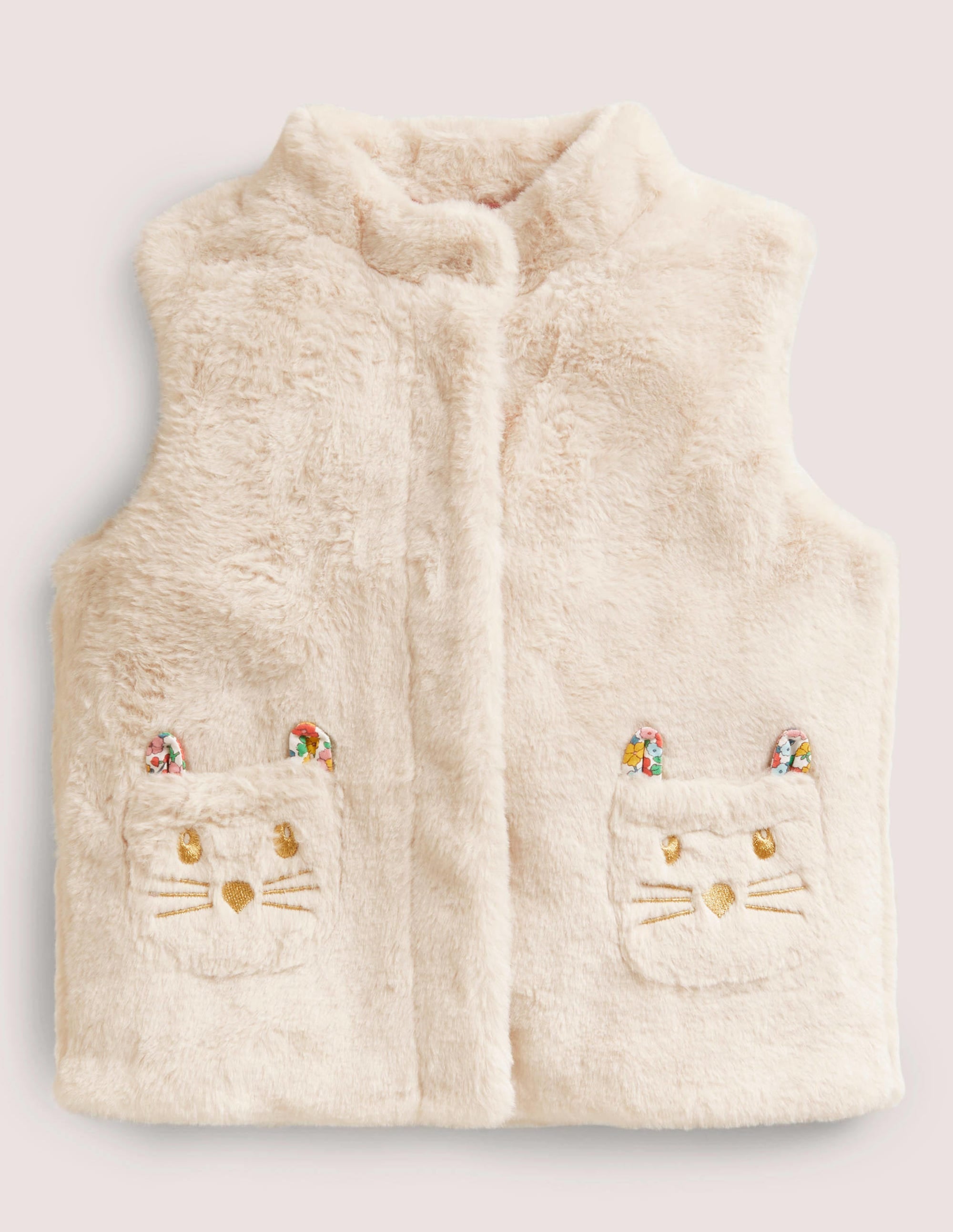 White Faux Fur Gilet with Cat Pockets-Hellbeige - Image 1