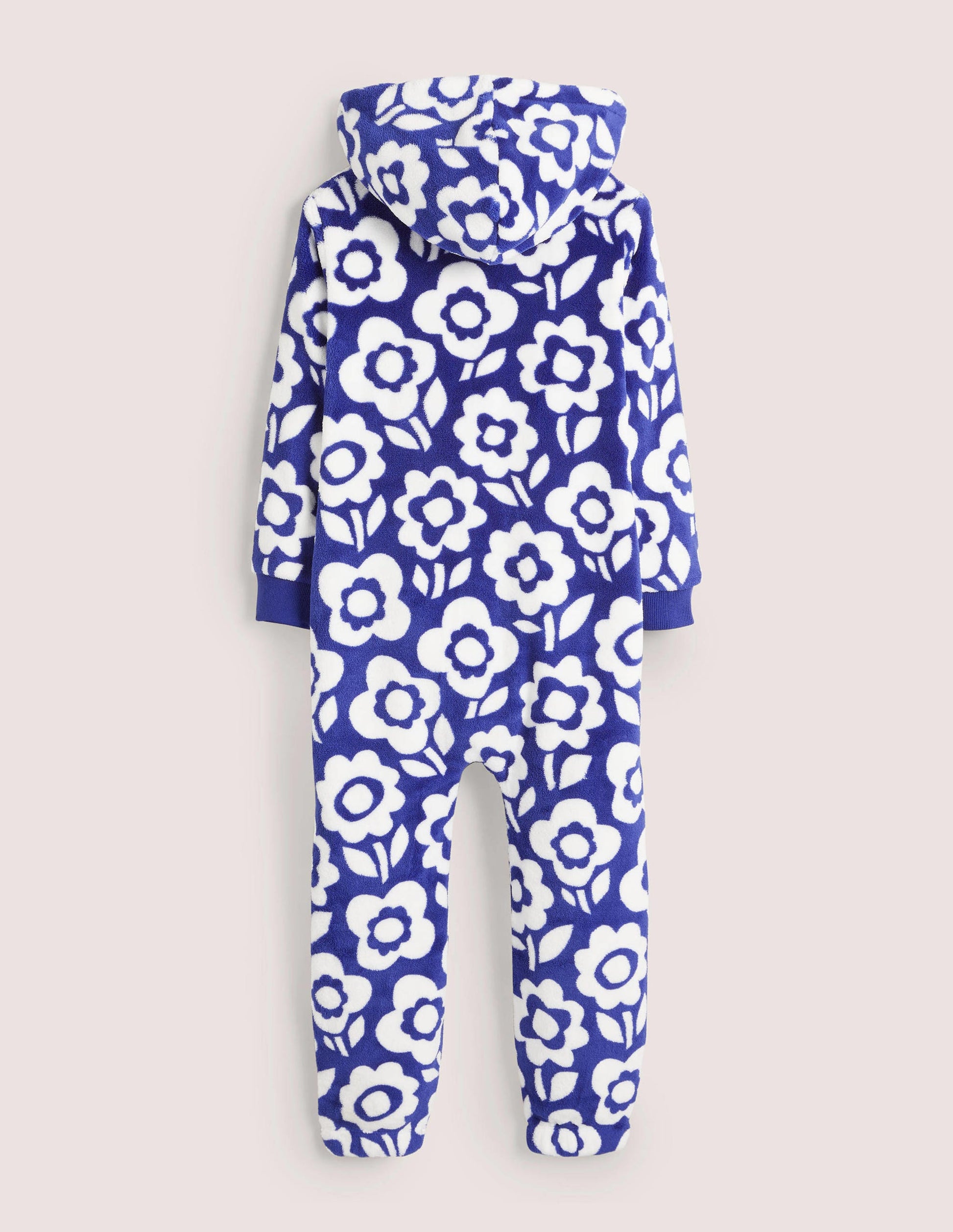 Einteiler mit Reißverschluss-Stahlblau/Weiß, Blumenmuster-2