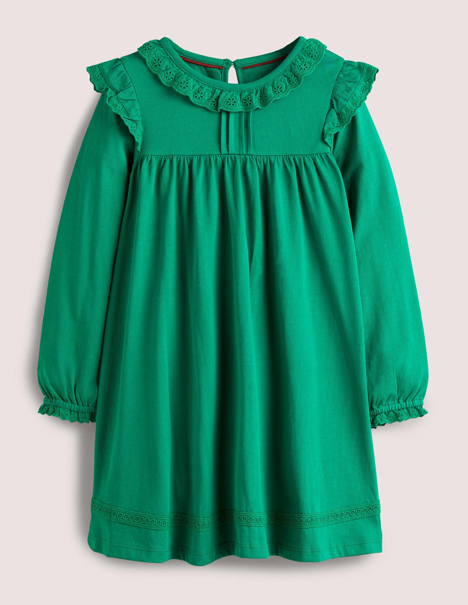 Rüschenkleid mit Lochstickerei-Waldgrün-1