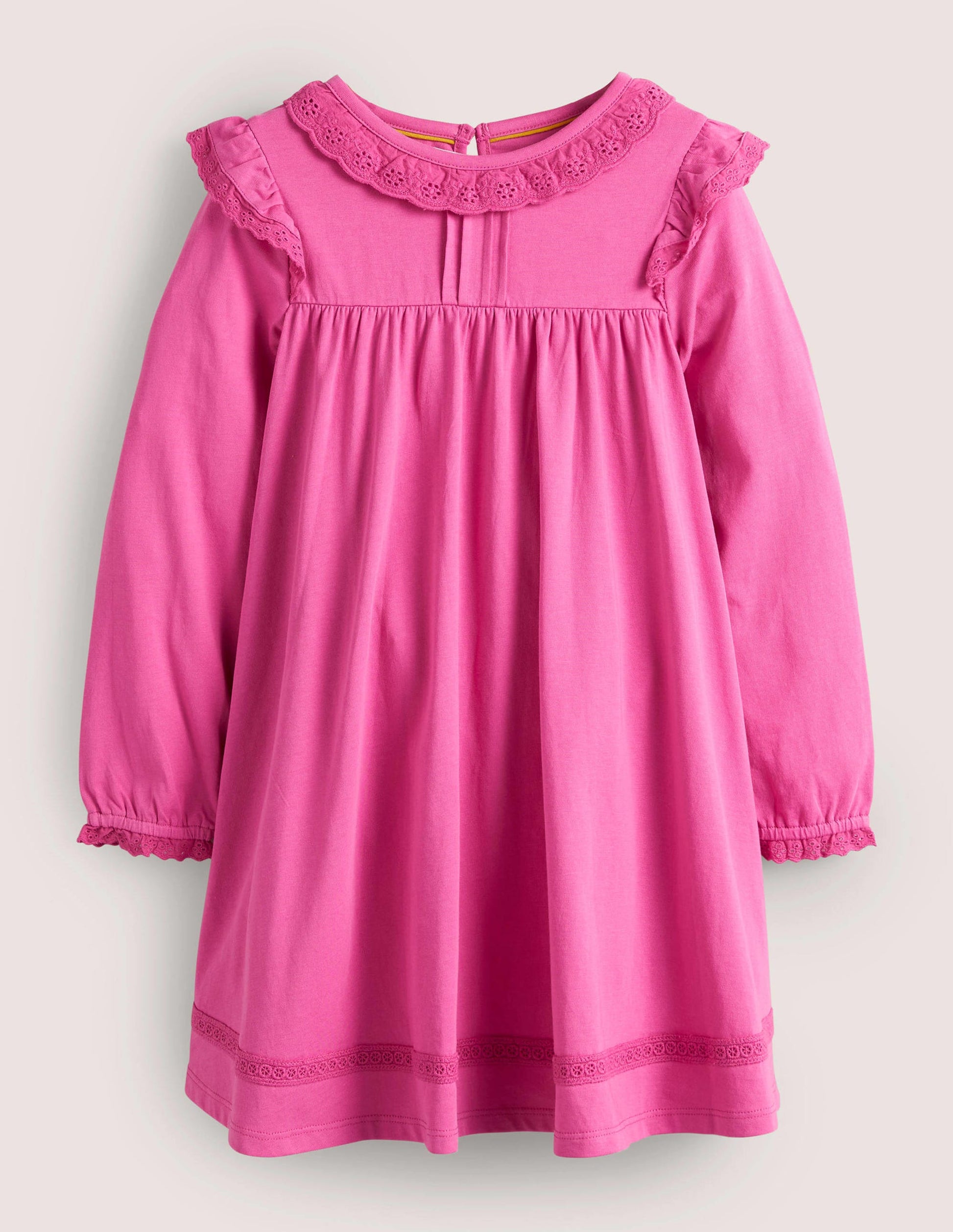 Rüschenkleid mit Lochstickerei-Rosarot-1
