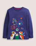 T-shirt de fête à motif feux d'artifice-Animaux bleu tribord