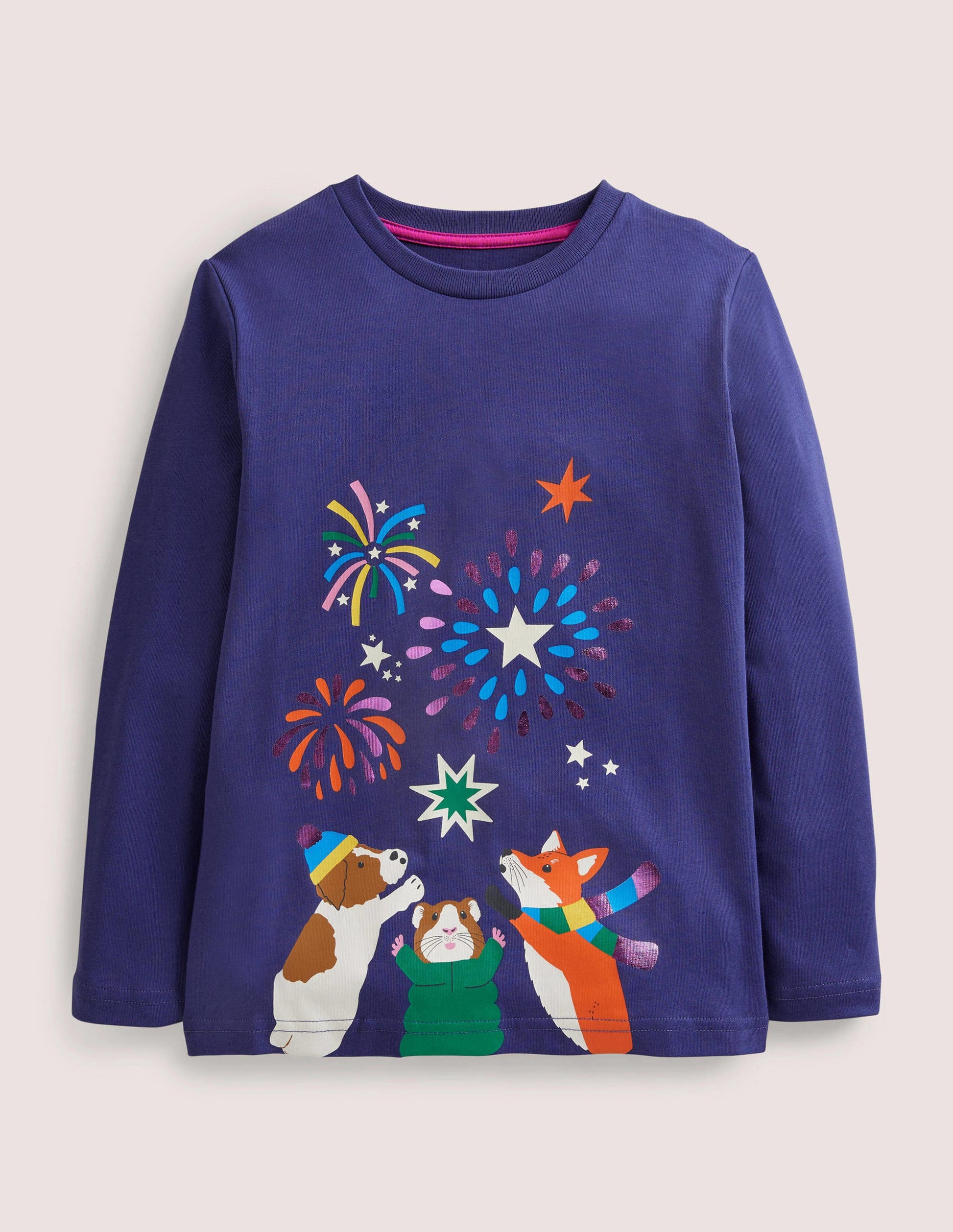 T-shirt de fête à motif feux d'artifice-Animaux bleu tribord-1