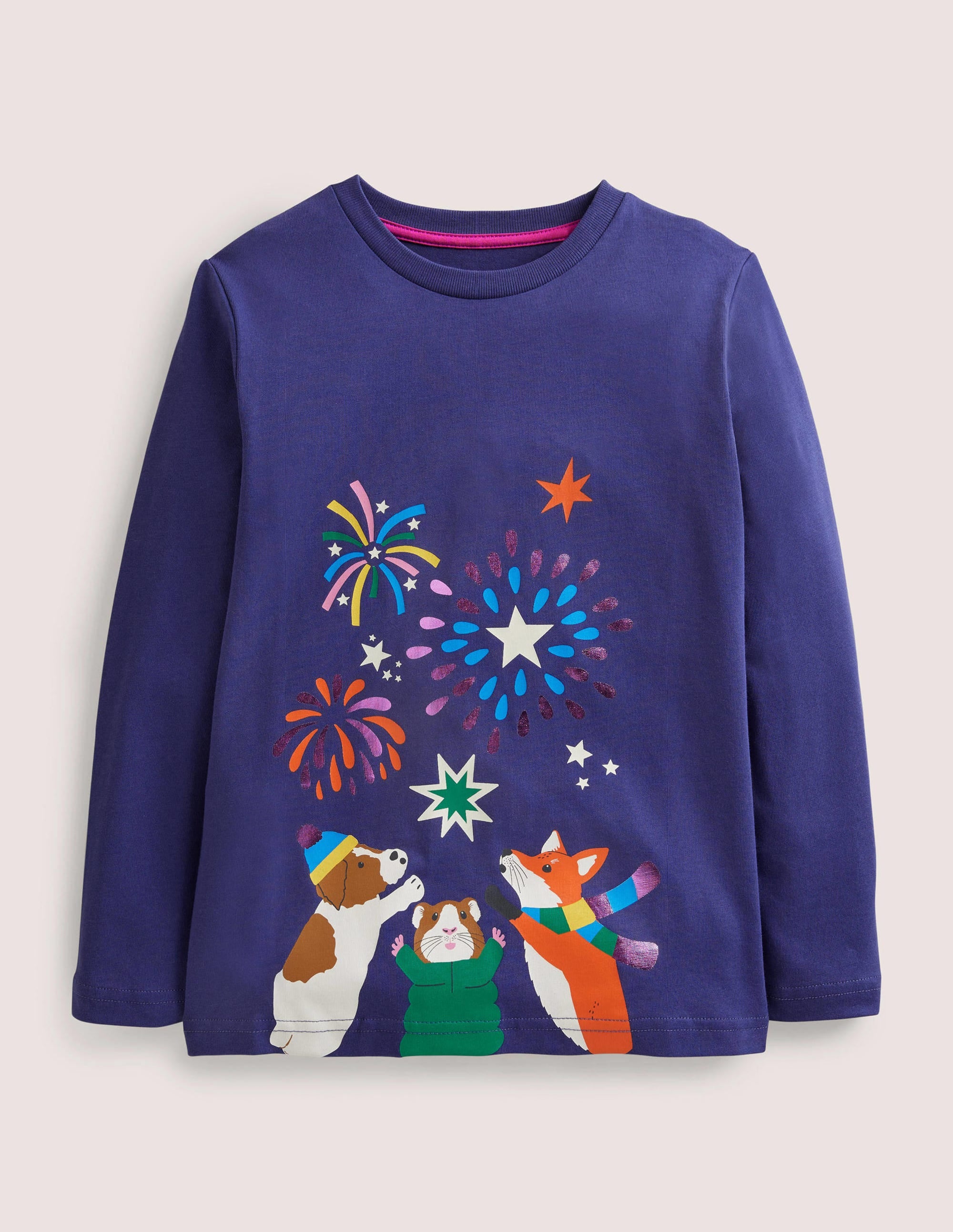 T-shirt de fête à motif feux d'artifice-Animaux bleu tribord - Image 1