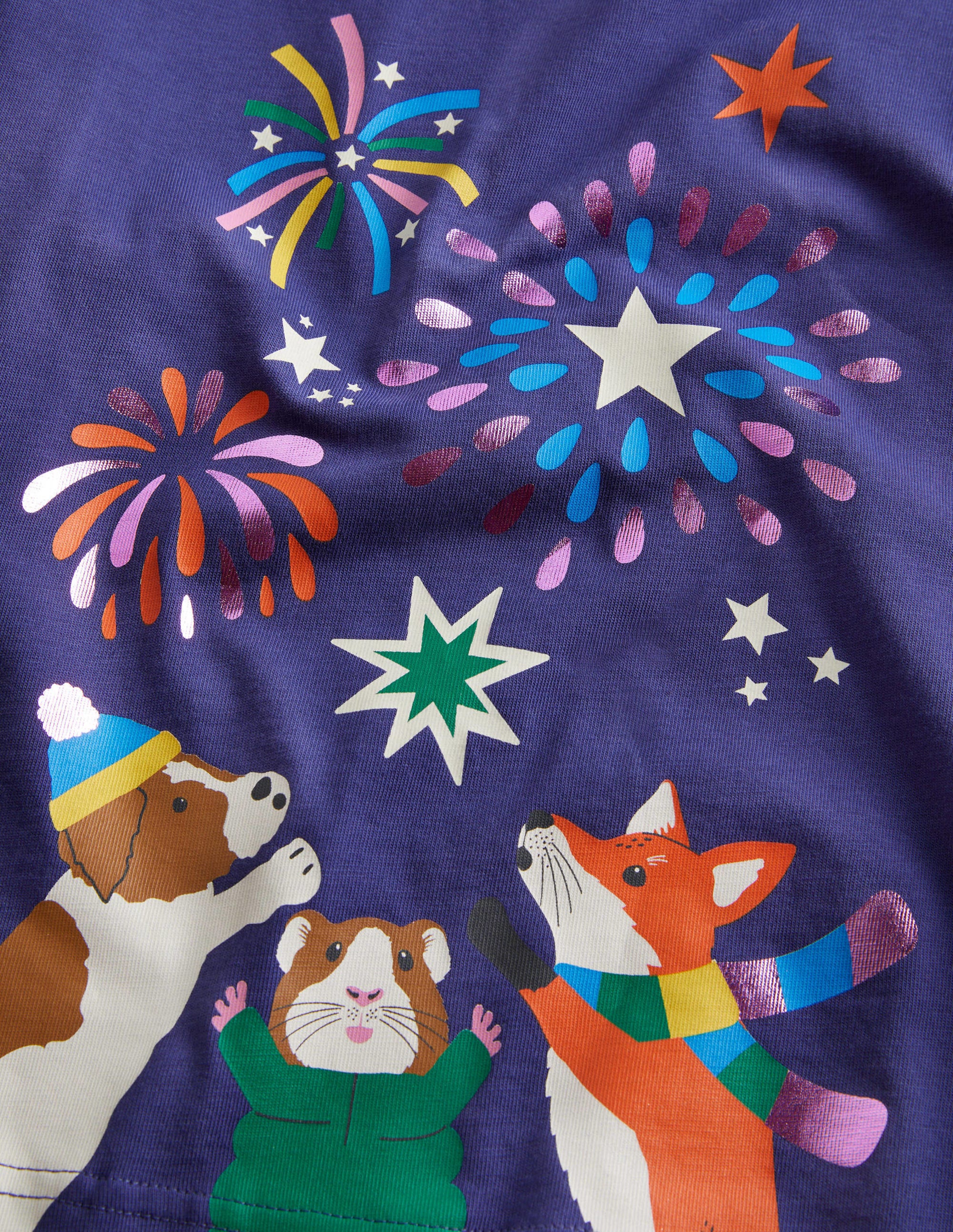 T-shirt de fête à motif feux d'artifice-Animaux bleu tribord - Image 3