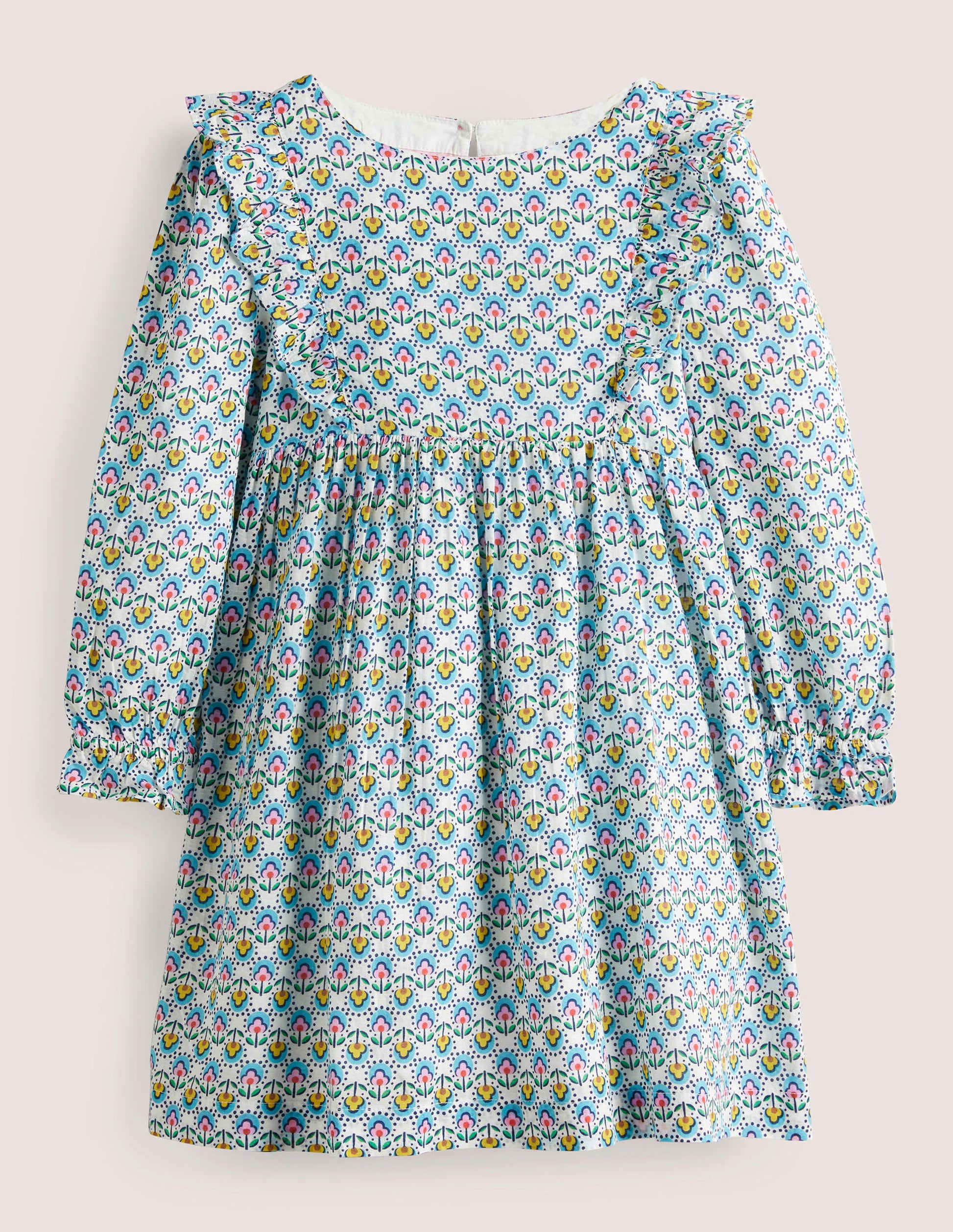 Robe tissée à volants-Motif Pretty Bud ivoire-1