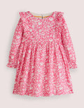 Gestuftes Webkleid mit Rüschen-Rosa, Waldmotiv, Toile