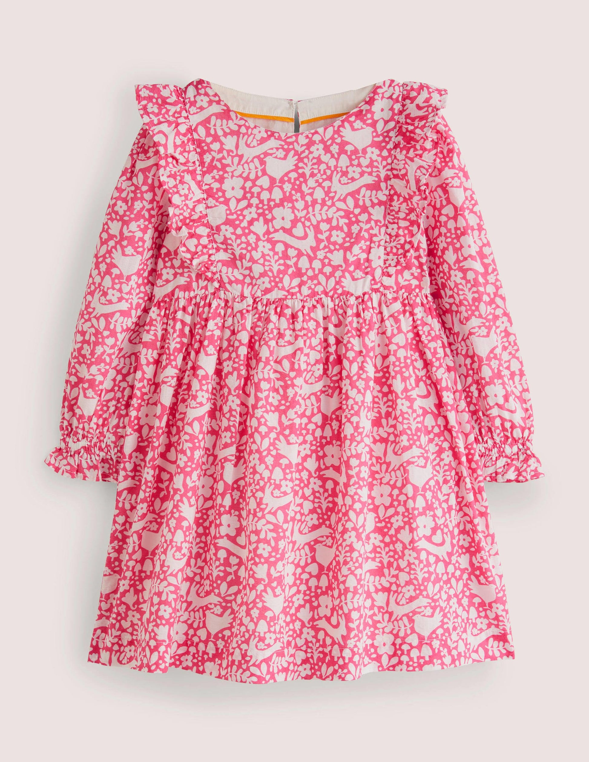 Gestuftes Webkleid mit Rüschen-Rosa, Waldmotiv, Toile-1