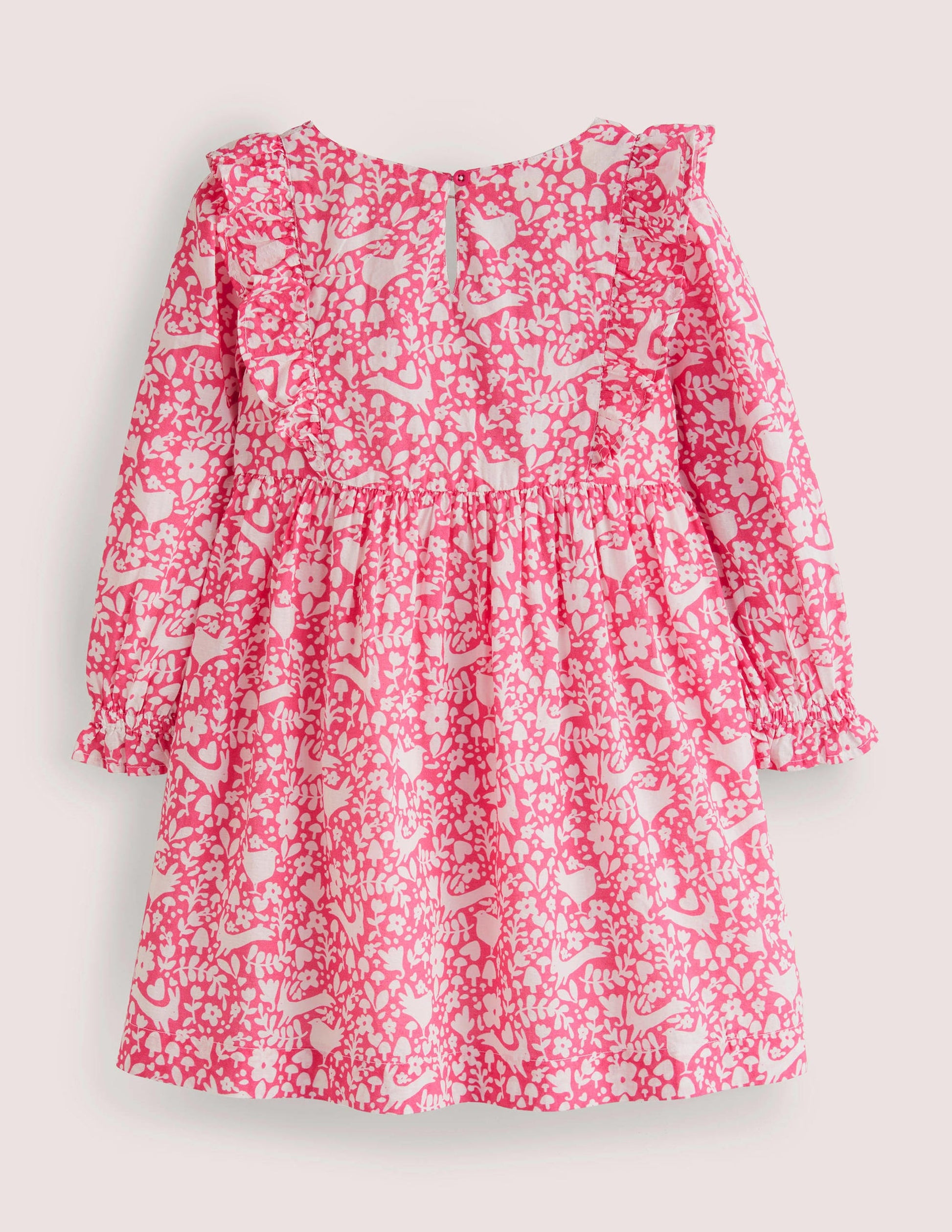 Gestuftes Webkleid mit Rüschen-Rosa, Waldmotiv, Toile-2