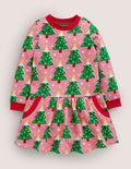 Gemütliches Sweatshirt-Kleid mit Muster-Kirschblütenrosa, Weihnachtsbäume
